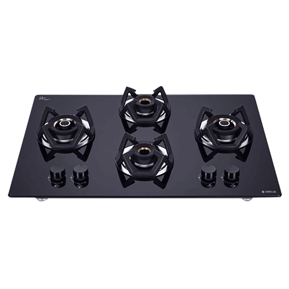 Elica CLASSIC AB 4B 70 DX Glass Top 4 Burner Automatic Electric Hob (Round Metallic Knob, Black)_1