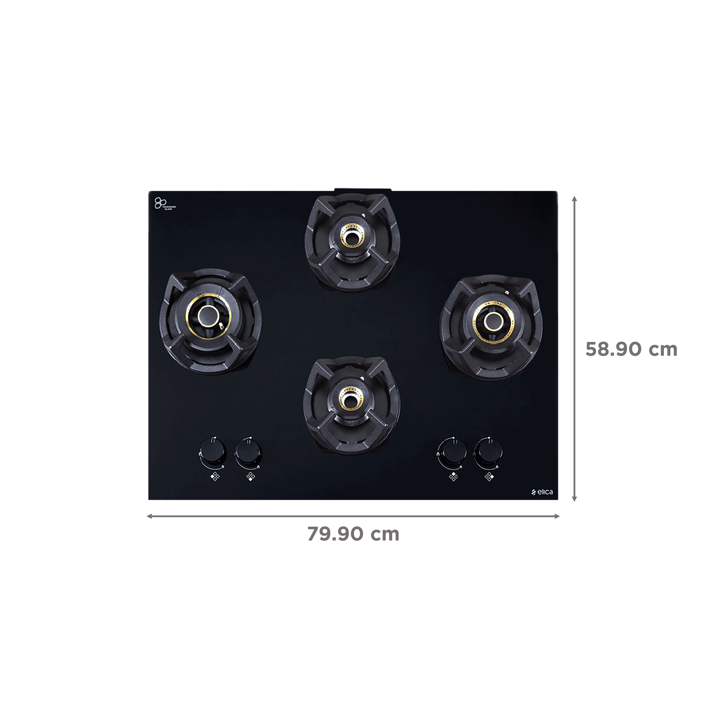 Elica CLASSIC AB 4B 70 DX Glass Top 4 Burner Automatic Electric Hob (Round Metallic Knob, Black)_2