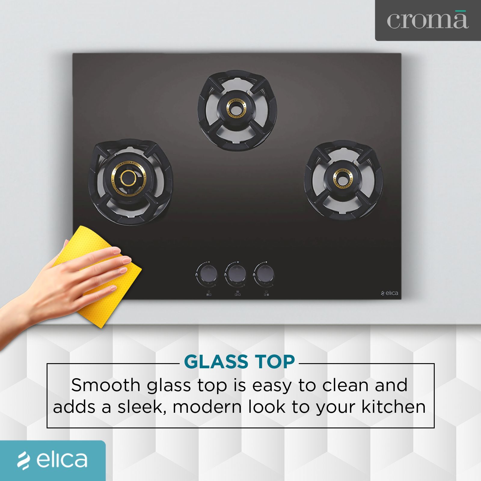 Elica CLASSIC AB 3B 60 Glass Top 3 Burner Automatic Electric Hob (Round Metallic Knob, Black) Elica CLASSIC AB 3B 60 Glass Top 3 Burner Automatic Electric Hob (Round Metallic Knob, Black)_6