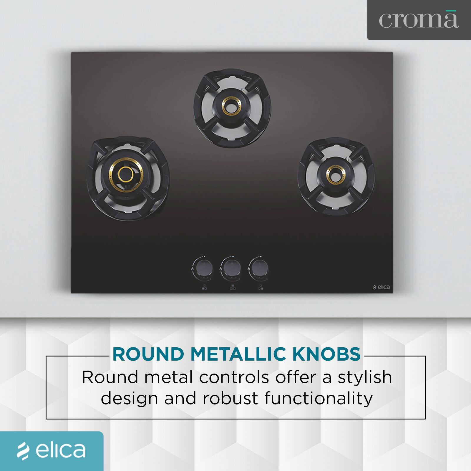 Elica CLASSIC AB 3B 60 Glass Top 3 Burner Automatic Electric Hob (Round Metallic Knob, Black) Elica CLASSIC AB 3B 60 Glass Top 3 Burner Automatic Electric Hob (Round Metallic Knob, Black)_7