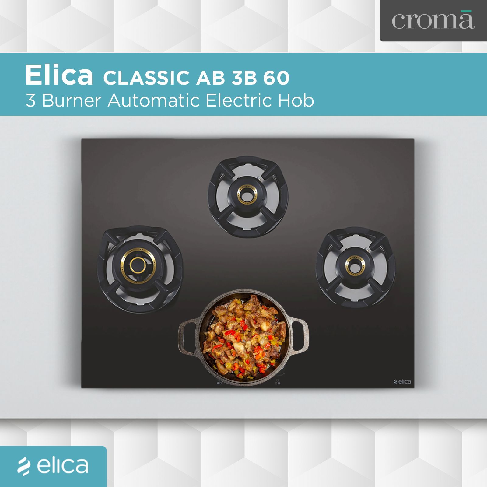 Elica CLASSIC AB 3B 60 Glass Top 3 Burner Automatic Electric Hob (Round Metallic Knob, Black) Elica CLASSIC AB 3B 60 Glass Top 3 Burner Automatic Electric Hob (Round Metallic Knob, Black)_4