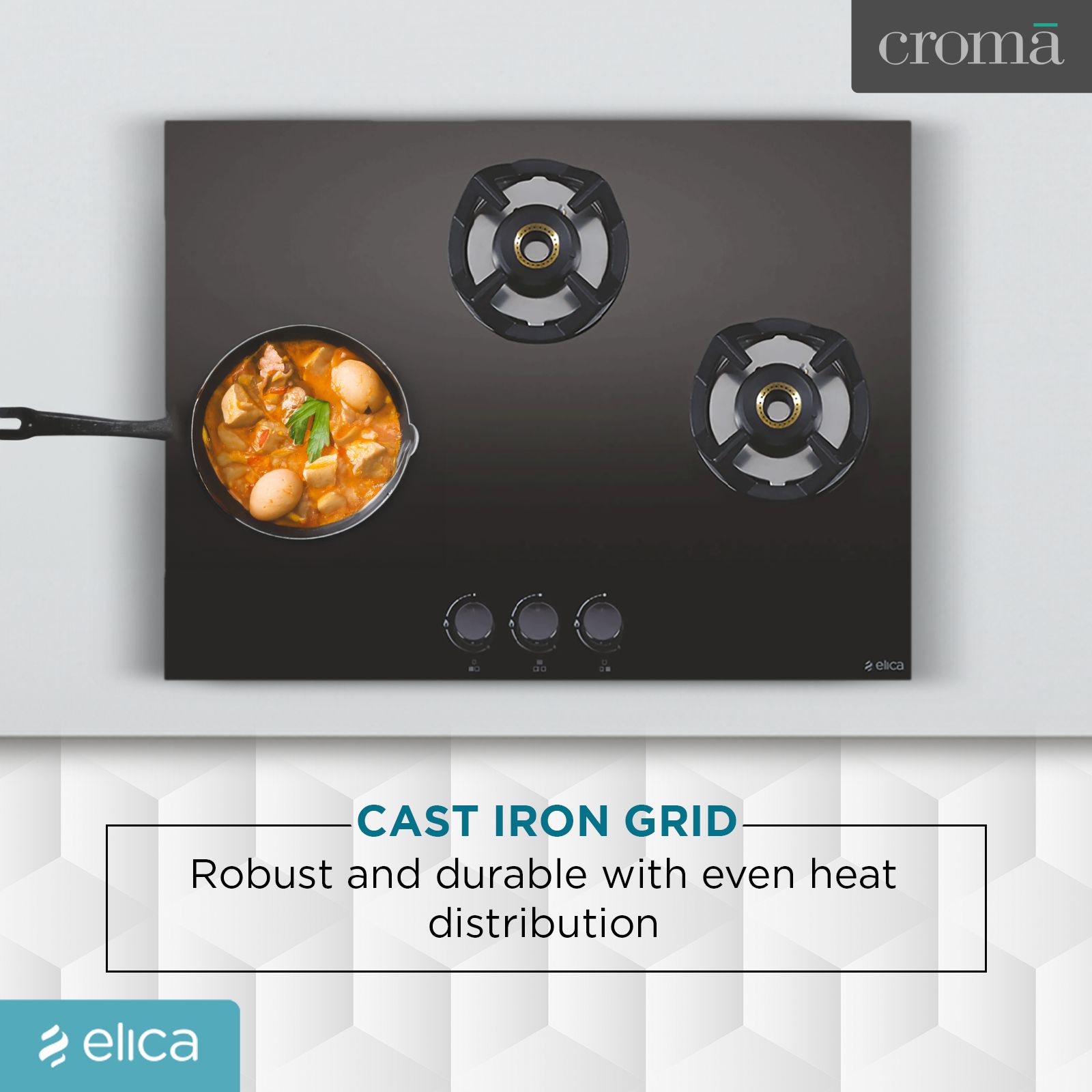 Elica CLASSIC AB 3B 60 Glass Top 3 Burner Automatic Electric Hob (Round Metallic Knob, Black) Elica CLASSIC AB 3B 60 Glass Top 3 Burner Automatic Electric Hob (Round Metallic Knob, Black)_5