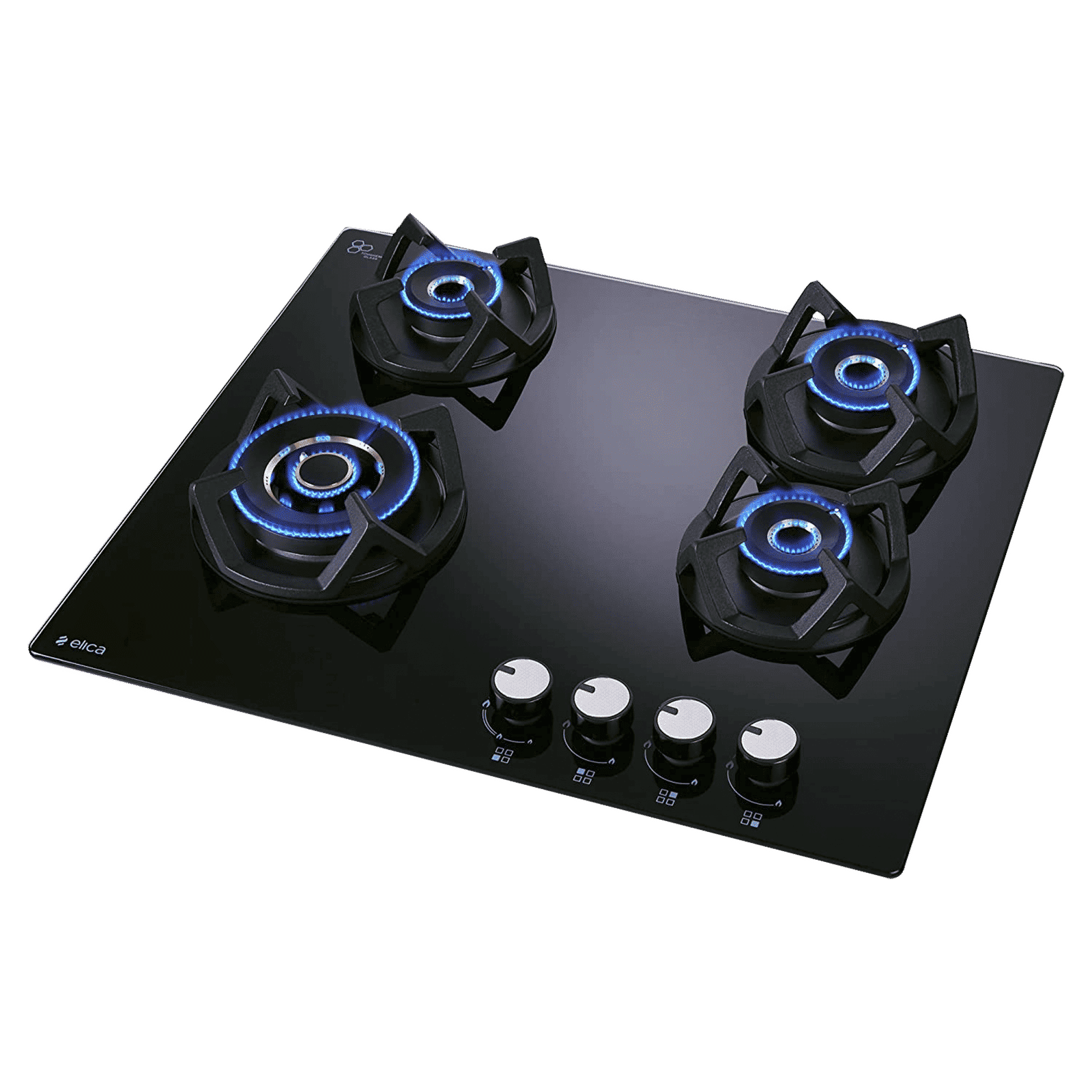 Elica CLASSIC AB 4B 60 Toughened Glass Top 4 Burner Automatic Electric Hob (Multi Flame Control, Black)_1