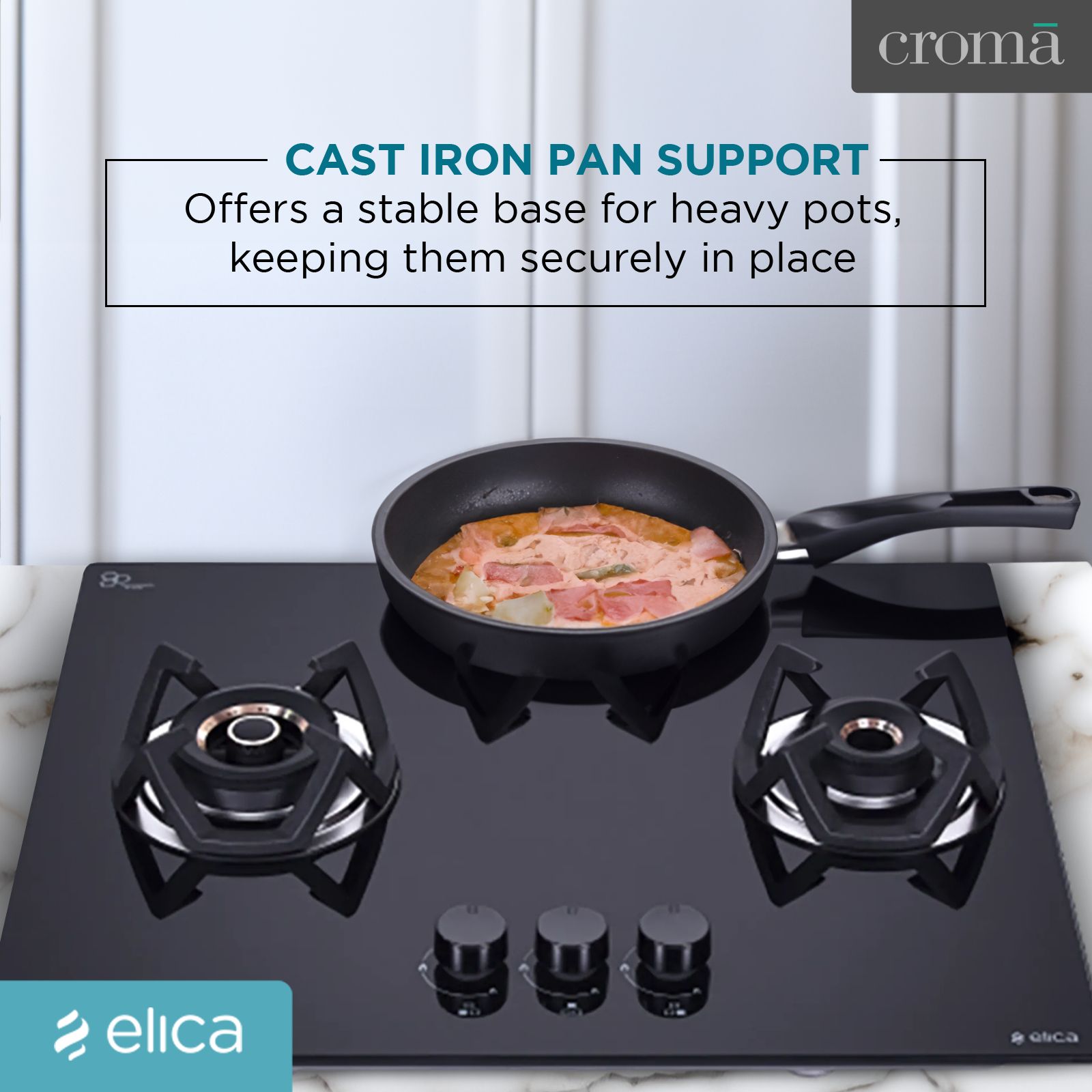 Elica CLASSIC FLEXI AB HCT 3B 60 Toughened Glass Top 3 Burner Automatic Electric Hob (Cast Iron Grid, Black)_8