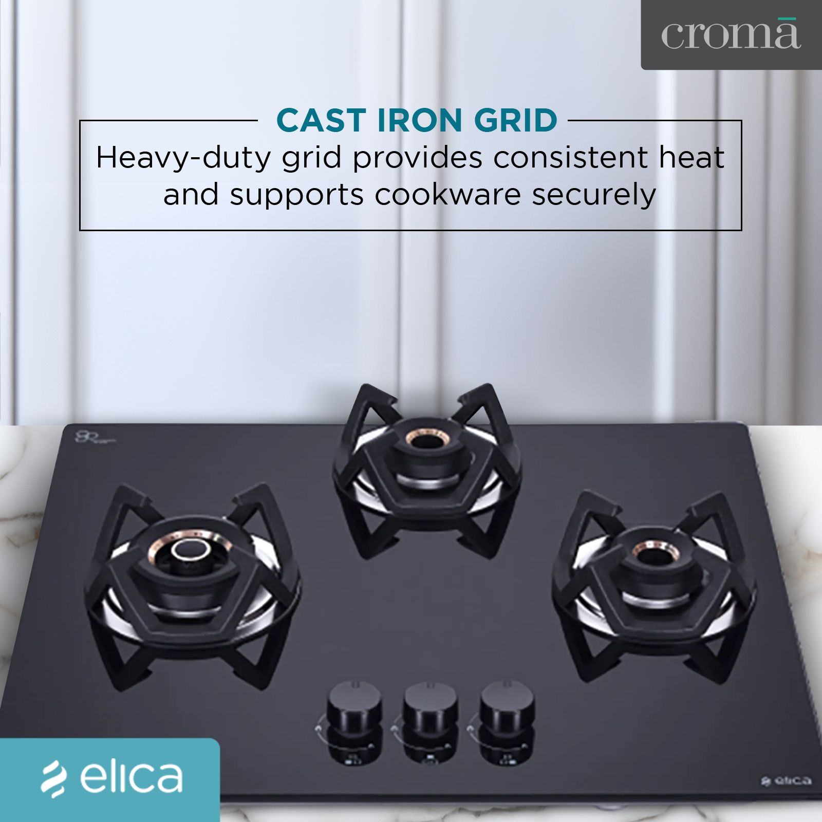 Elica CLASSIC FLEXI AB HCT 3B 60 Toughened Glass Top 3 Burner Automatic Electric Hob (Cast Iron Grid, Black)_9