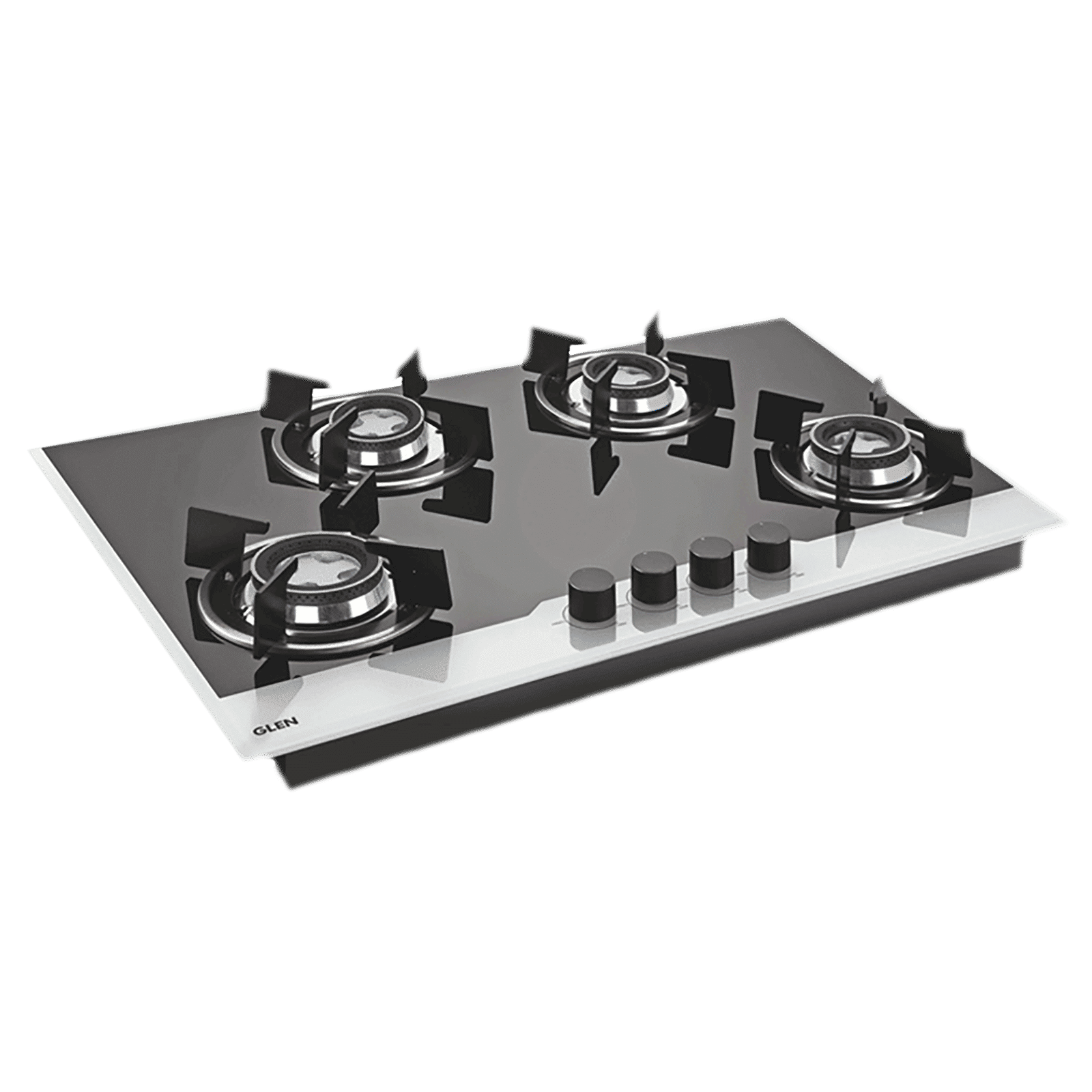 Glen 1074 HT BW Toughened Glass Top 4 Burner Automatic Electric Hob (Battery Operated, Black/White)_1