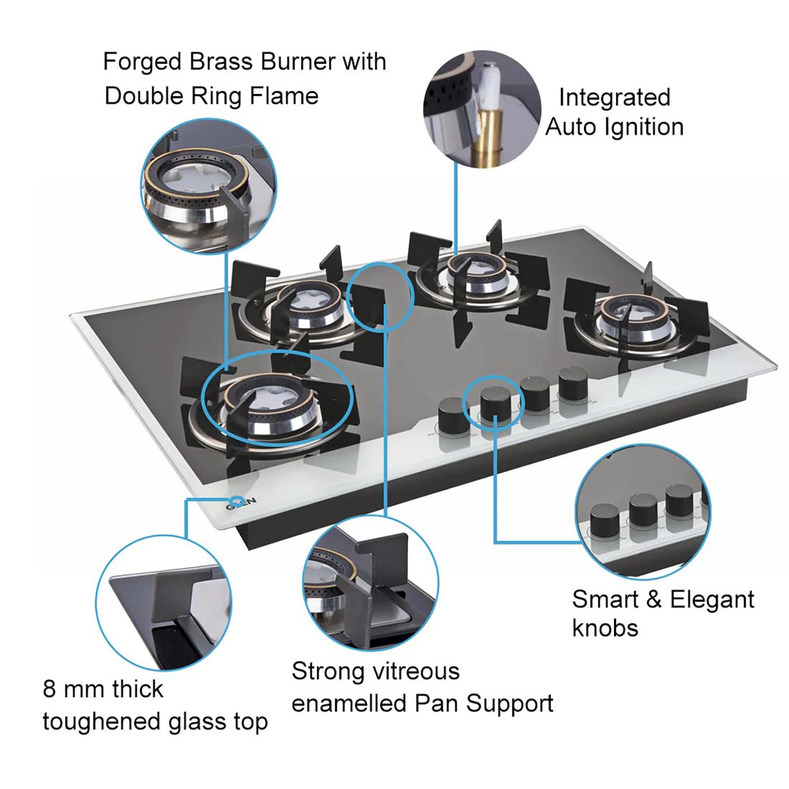 Glen 1074 HT BW Toughened Glass Top 4 Burner Automatic Electric Hob (Battery Operated, Black/White)_10