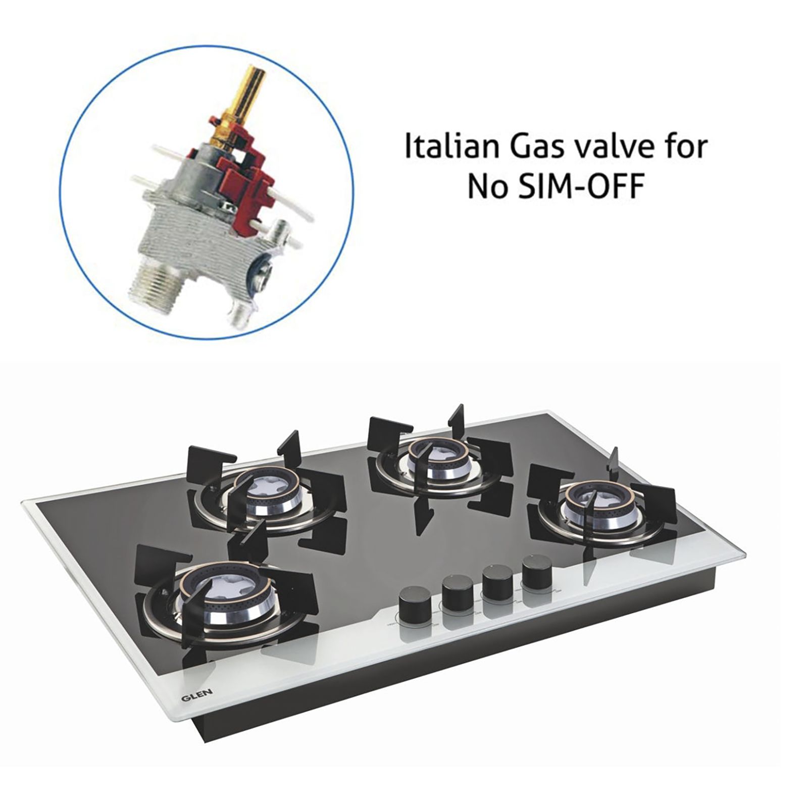 Glen 1074 HT BW Toughened Glass Top 4 Burner Automatic Electric Hob (Battery Operated, Black/White)_4
