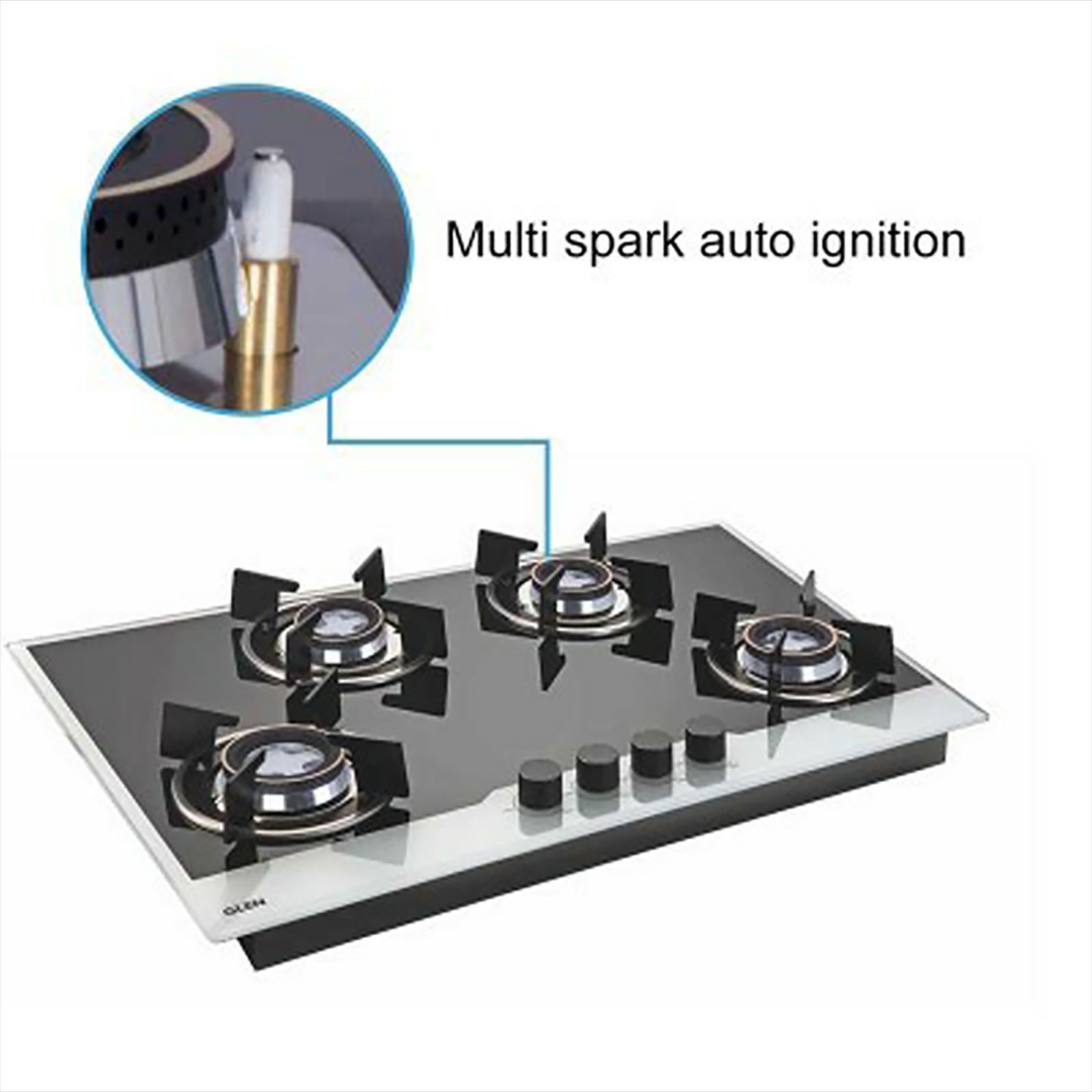 Glen 1074 HT BW Toughened Glass Top 4 Burner Automatic Electric Hob (Battery Operated, Black/White)_5