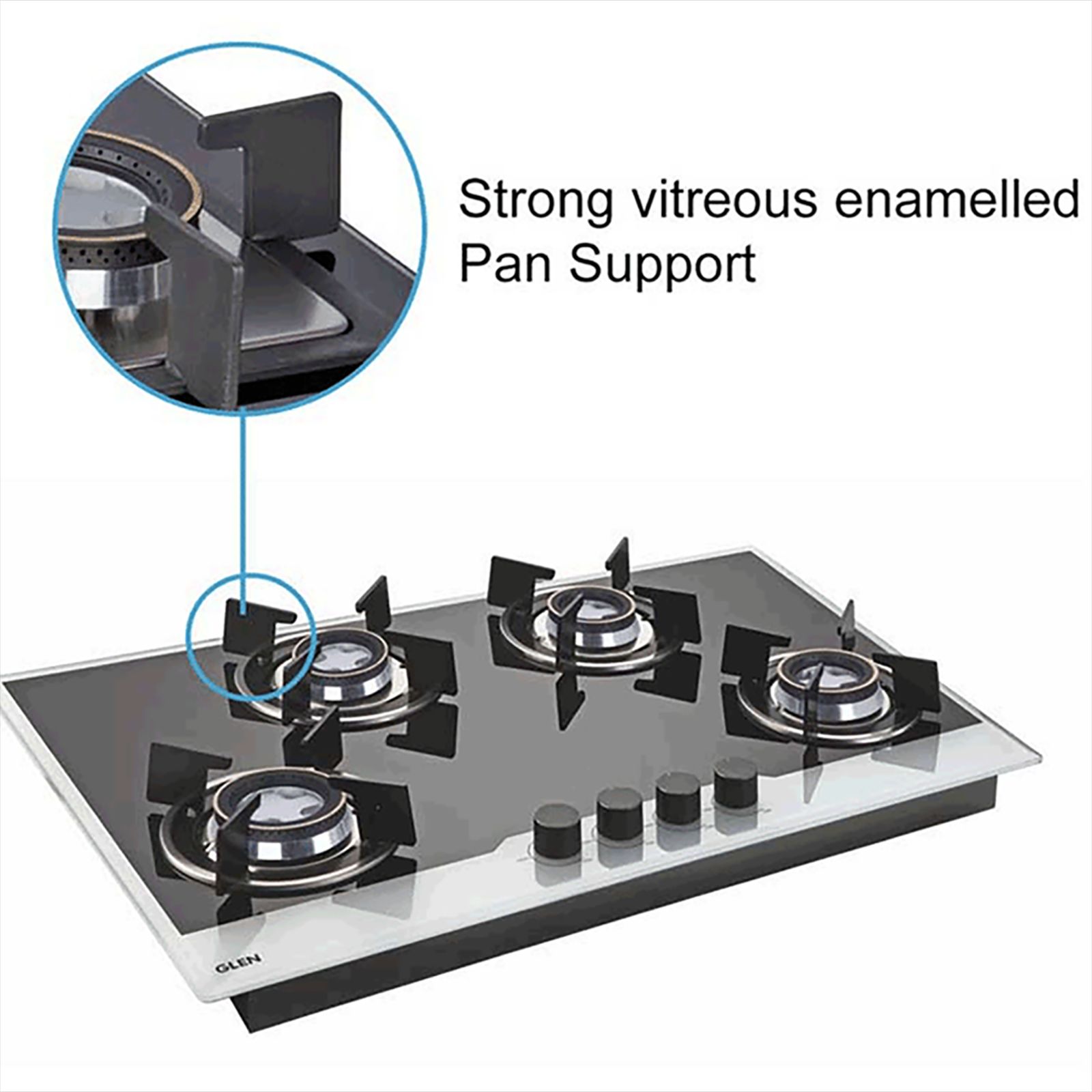 Glen 1074 HT BW Toughened Glass Top 4 Burner Automatic Electric Hob (Battery Operated, Black/White)_6