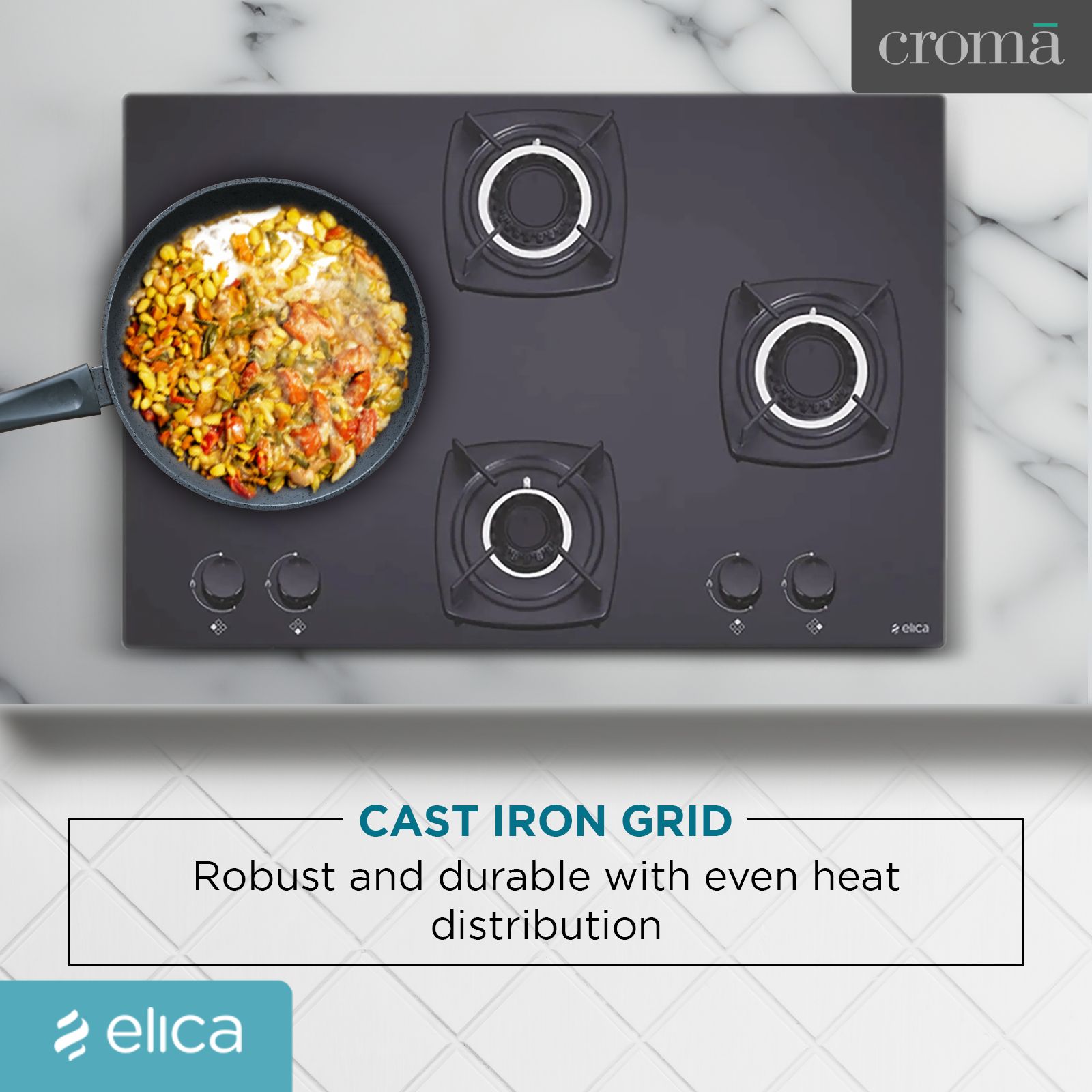 Elica DT MFC 4B 70 SWIRL Glass Top 4 Burner Automatic Hob (Cast Iron Grid, Black) Elica DT MFC 4B 70 SWIRL Glass Top 4 Burner Automatic Hob (Cast Iron Grid, Black)_6