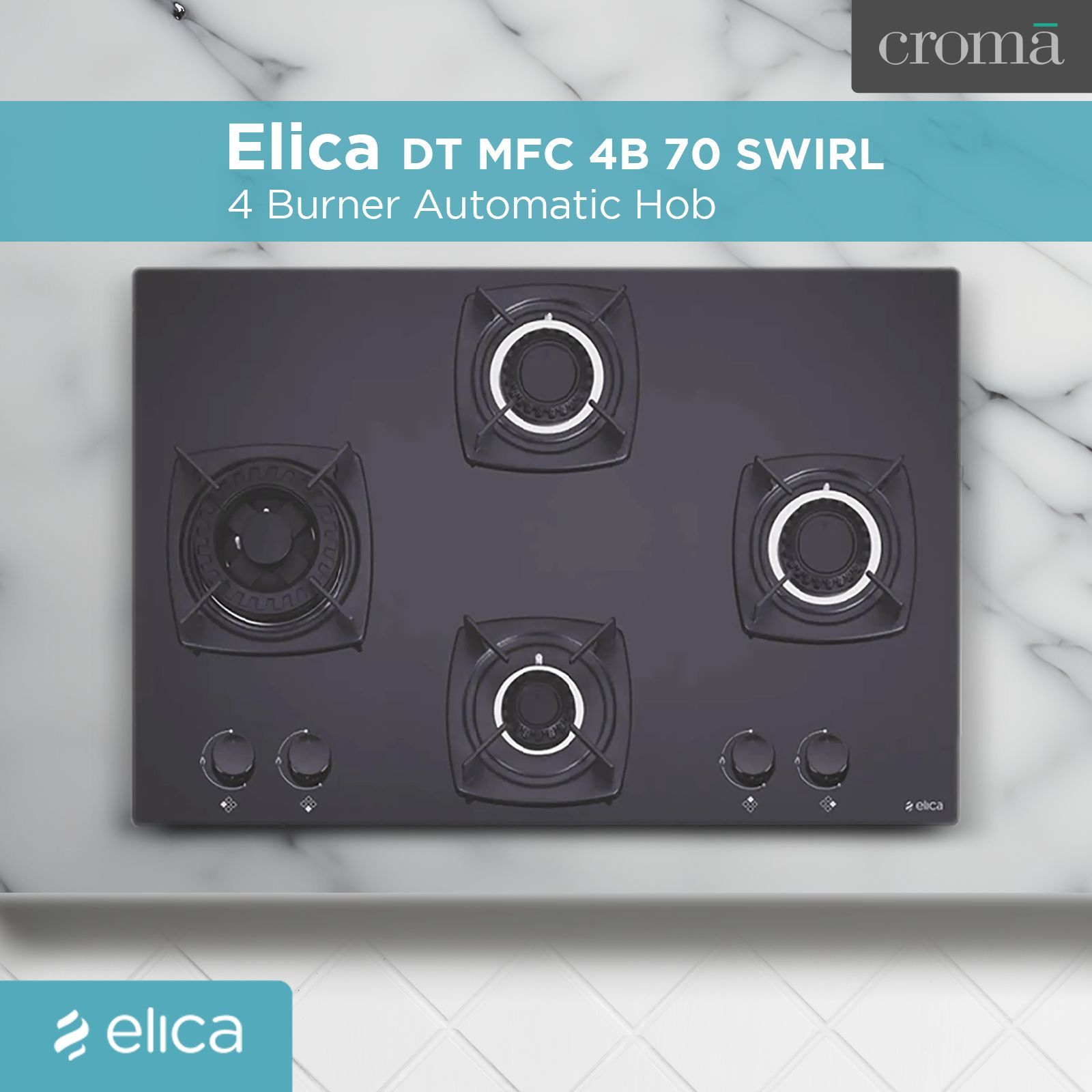 Elica DT MFC 4B 70 SWIRL Glass Top 4 Burner Automatic Hob (Cast Iron Grid, Black) Elica DT MFC 4B 70 SWIRL Glass Top 4 Burner Automatic Hob (Cast Iron Grid, Black)_4