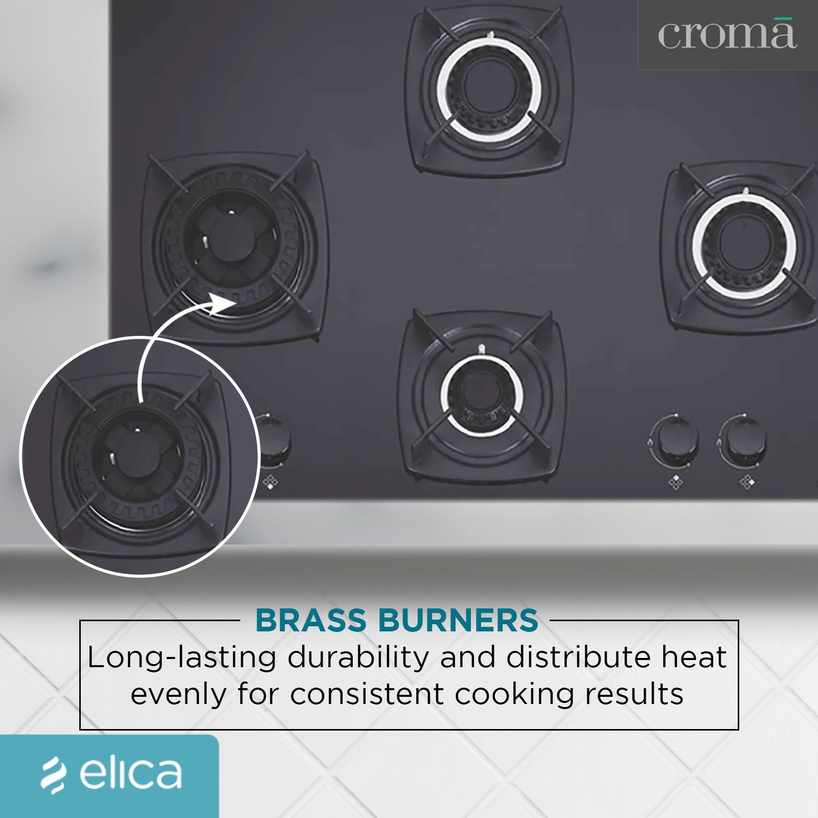Elica DT MFC 4B 70 SWIRL Glass Top 4 Burner Automatic Hob (Cast Iron Grid, Black) Elica DT MFC 4B 70 SWIRL Glass Top 4 Burner Automatic Hob (Cast Iron Grid, Black)_5