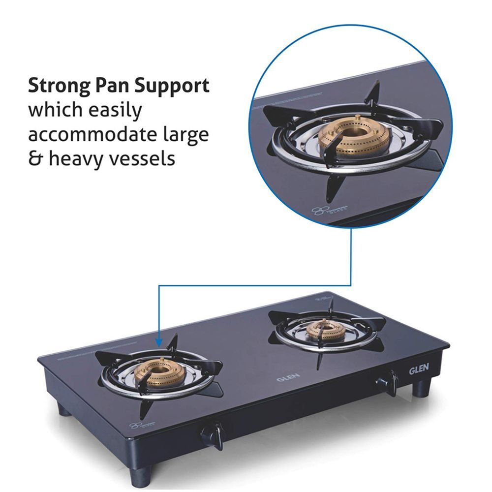 Glen 1020 GT BB BL Toughened Glass Top 2 Burner Manual Gas Stove (360 Degree Revolving Nozzle, Black)_10