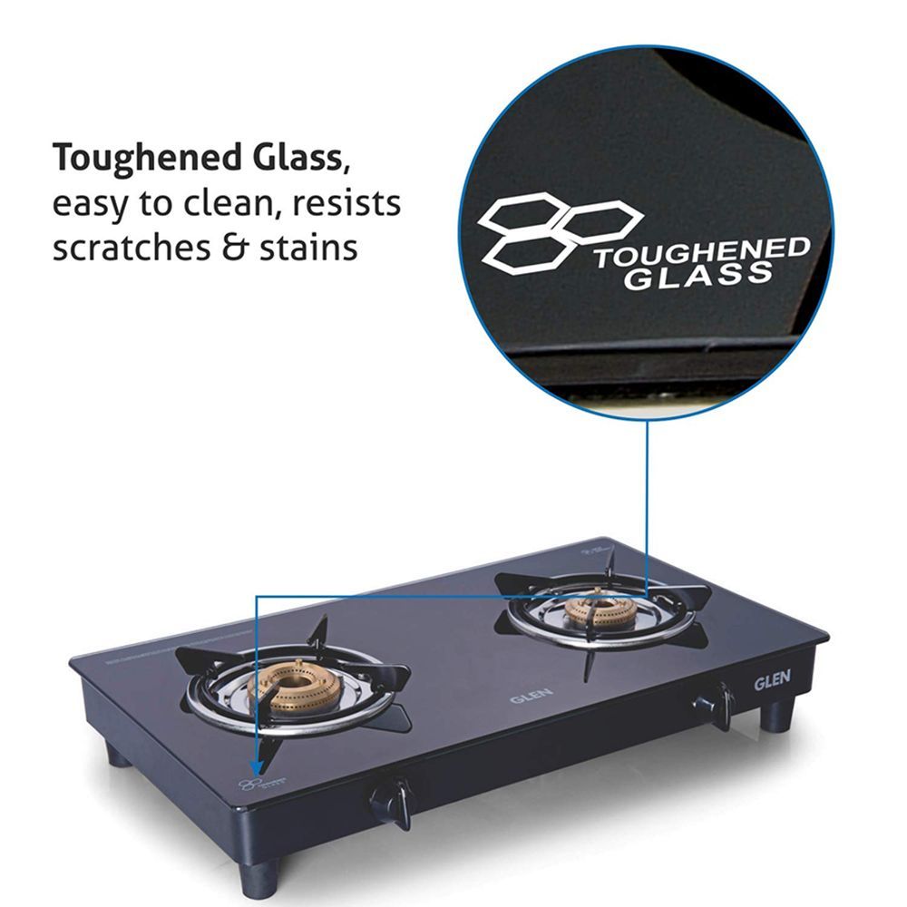 Glen 1020 GT BB BL Toughened Glass Top 2 Burner Manual Gas Stove (360 Degree Revolving Nozzle, Black)_4