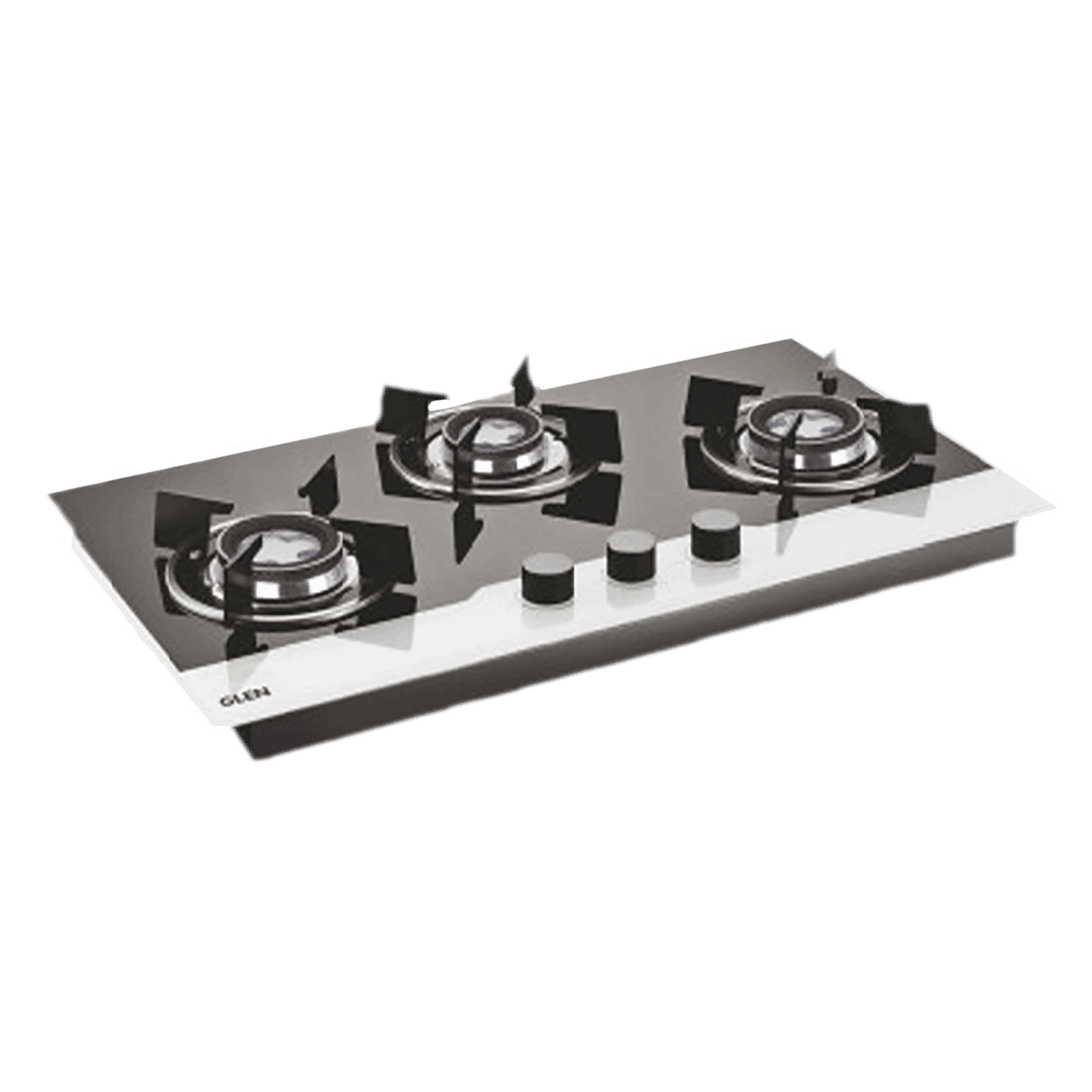 Glen 1073 HT BW Toughened Glass Top 3 Burner Automatic Hob (Sturdy Pan Support, Black/White)_1