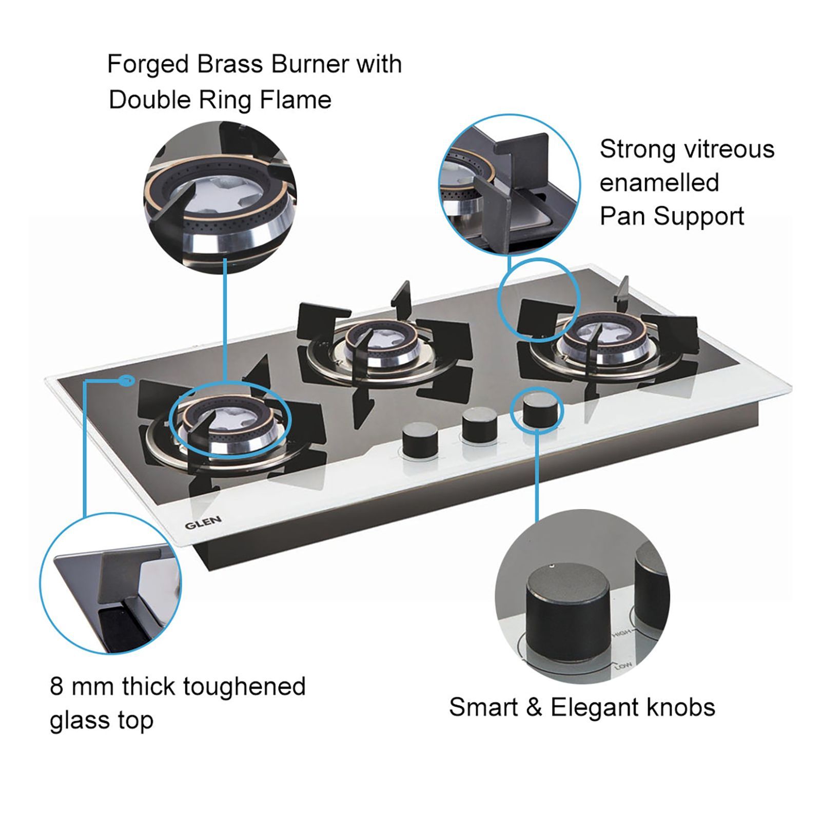 Glen 1073 HT BW Toughened Glass Top 3 Burner Automatic Hob (Sturdy Pan Support, Black/White)_11