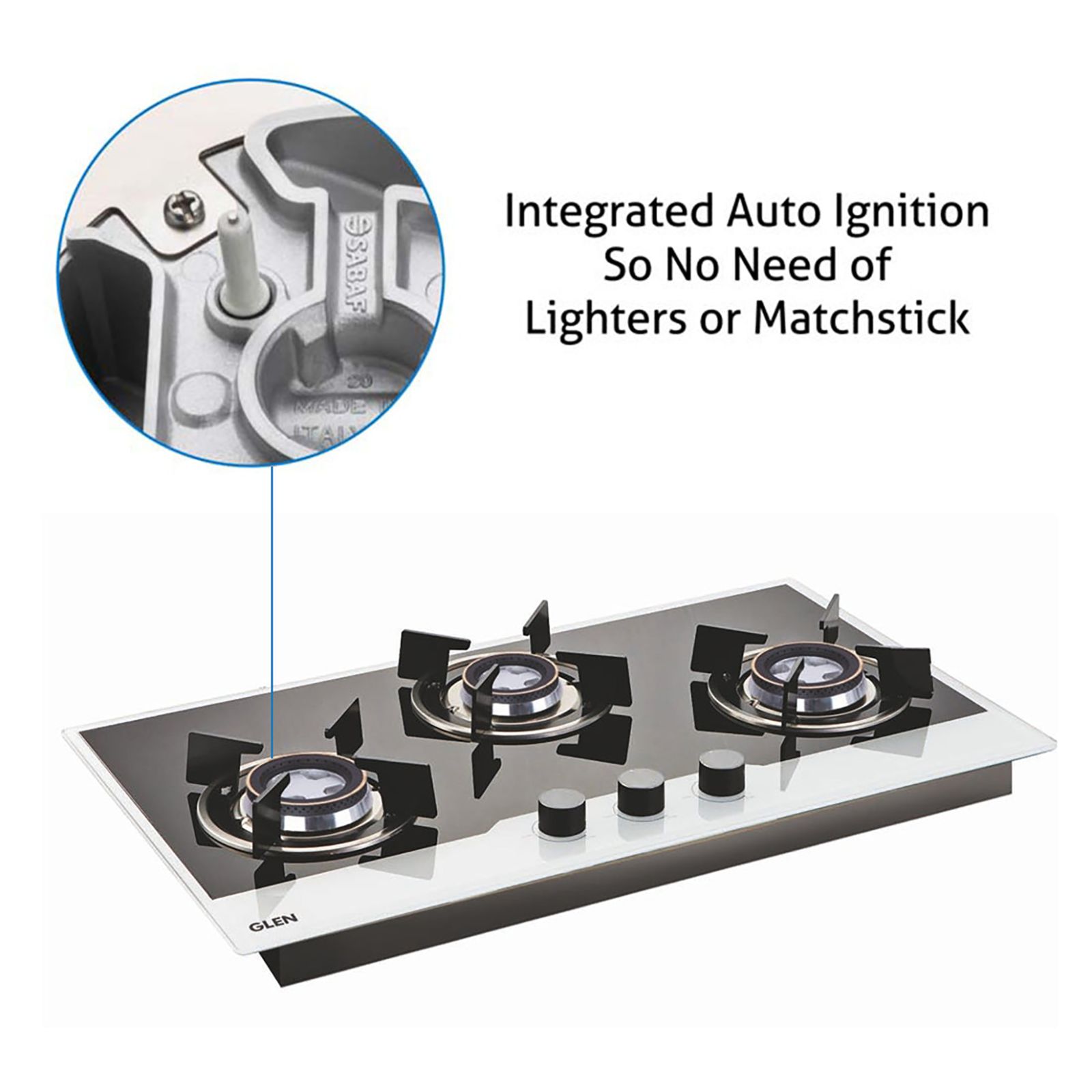 Glen 1073 HT BW Toughened Glass Top 3 Burner Automatic Hob (Sturdy Pan Support, Black/White)_12
