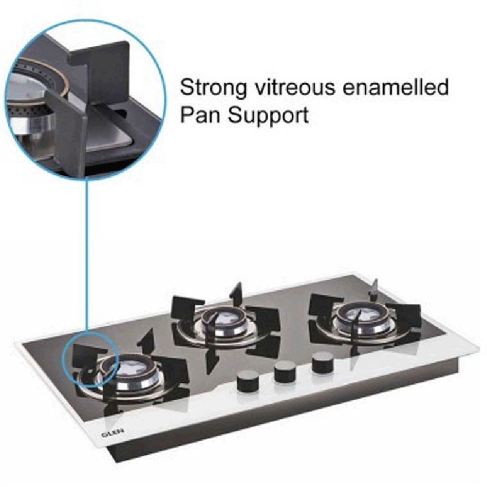 Glen 1073 HT BW Toughened Glass Top 3 Burner Automatic Hob (Sturdy Pan Support, Black/White)_4
