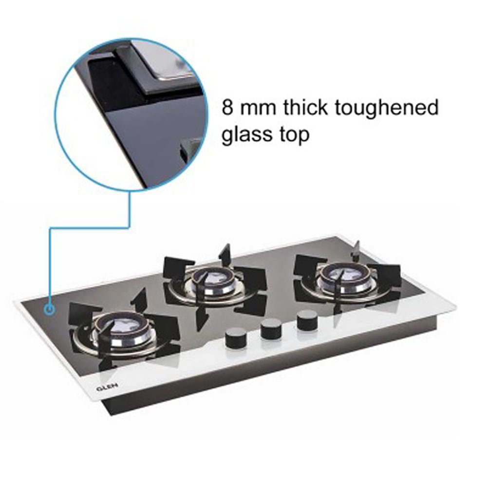 Glen 1073 HT BW Toughened Glass Top 3 Burner Automatic Hob (Sturdy Pan Support, Black/White)_6