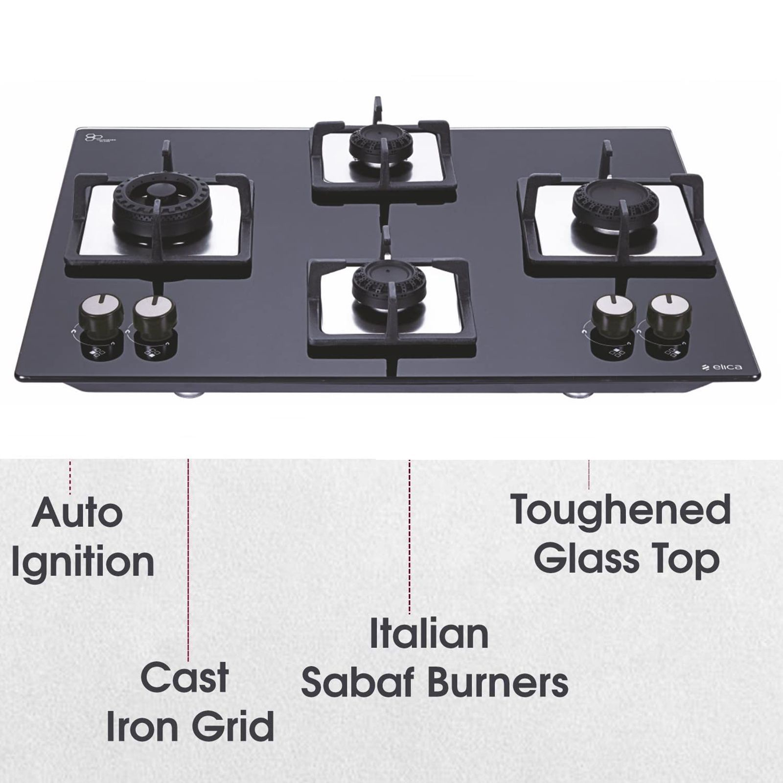 Elica Flexi Swirl 4B 70 MT NX Glass Top 4 Burner Automatic Electric Hob (Round Metallic Knob, Black)_4