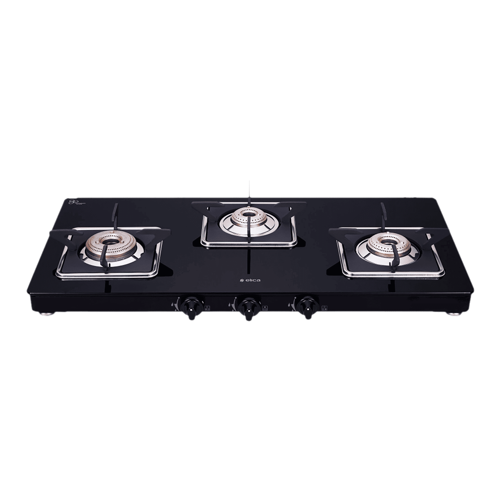 Elica 773 CT VETRO (SLIMLINE SPF) Toughened Glass Top 3 Burner Manual Gas Stove (Square Euro Coated Grids, Black)_1