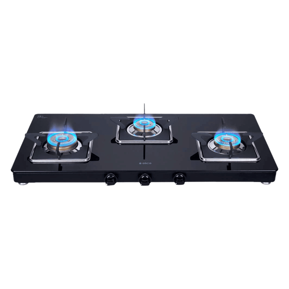 Elica 773 CT VETRO (SLIMLINE SPF) Toughened Glass Top 3 Burner Manual Gas Stove (Square Euro Coated Grids, Black)_9