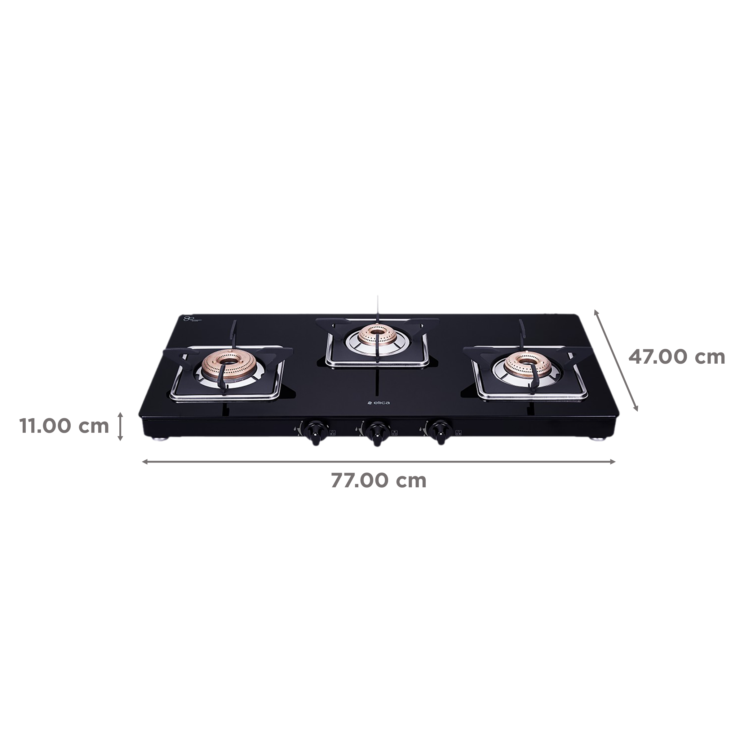 Elica 773 CT VETRO (SLIMLINE SPF) Toughened Glass Top 3 Burner Manual Gas Stove (Square Euro Coated Grids, Black)_2