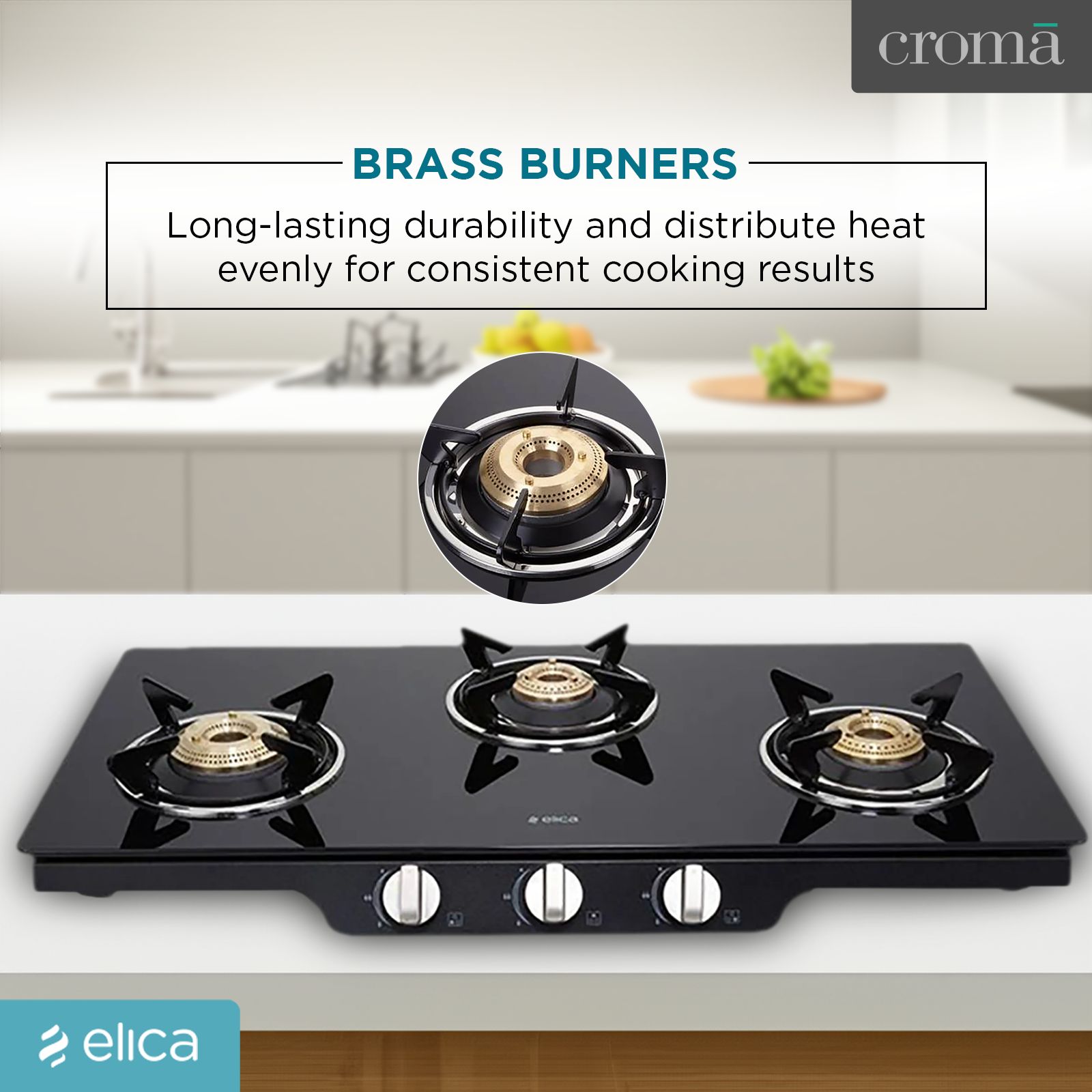 Elica Patio ICT 773 BLK SPF Series Toughened Glass Top 3 Burner Manual Gas Stove (Square Enamelled Grid Supports, Black)_8