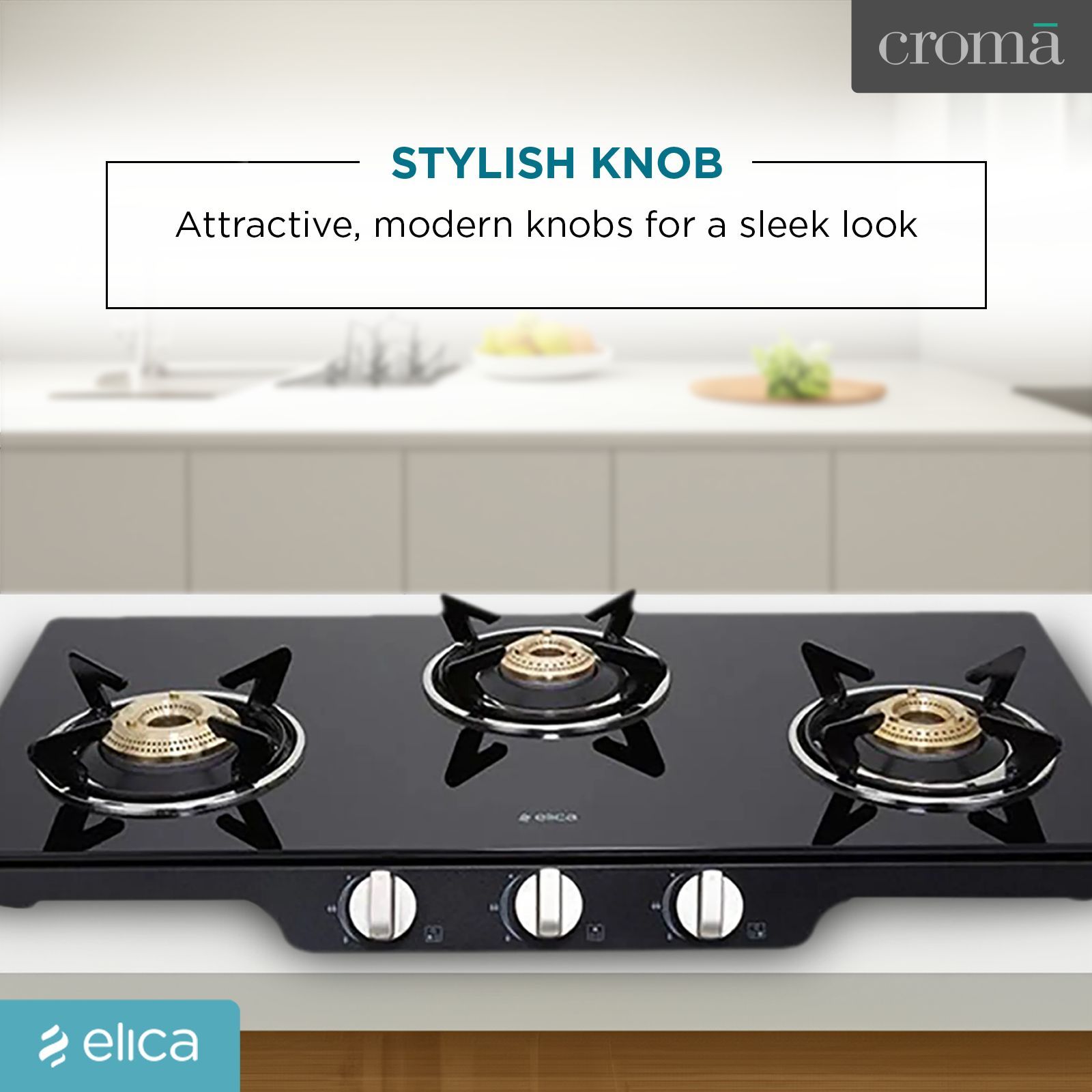 Elica Patio ICT 773 BLK SPF Series Toughened Glass Top 3 Burner Manual Gas Stove (Square Enamelled Grid Supports, Black)_11