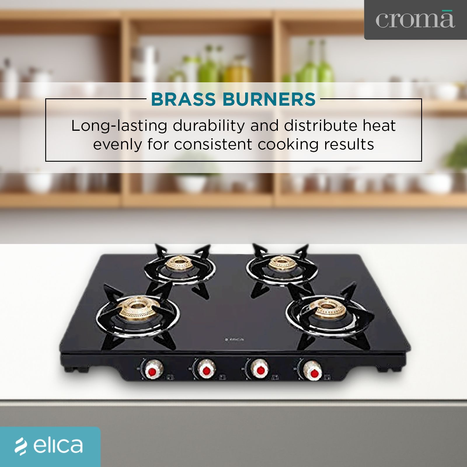 Elica Patio ICT 469 BLK S (SPF SERIES) Glass Top 4 Burner Manual Gas Stove (Euro Coated Grid, Black)_6