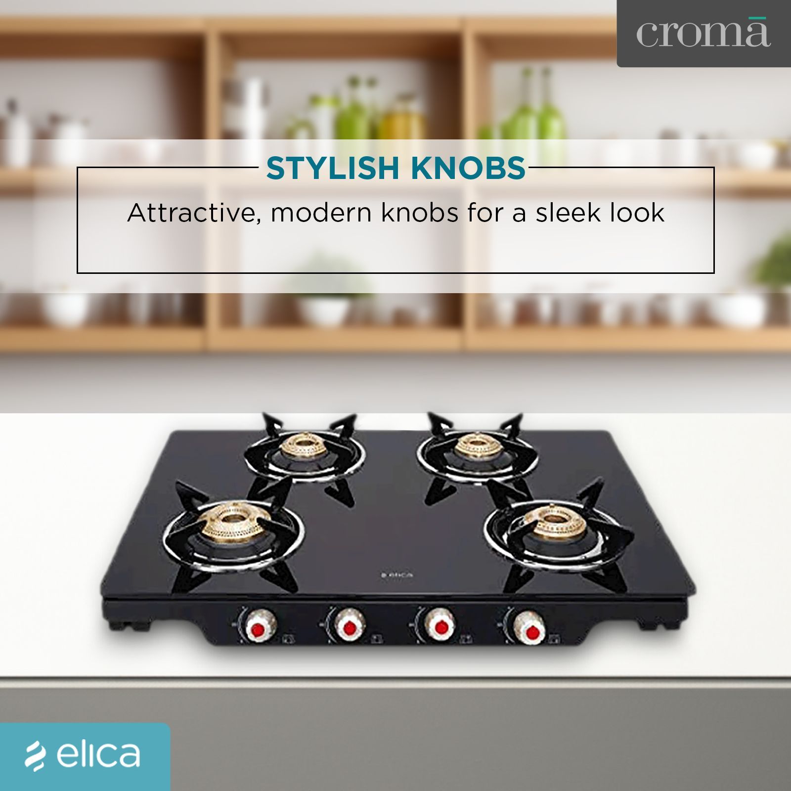 Elica Patio ICT 469 BLK S (SPF SERIES) Glass Top 4 Burner Manual Gas Stove (Euro Coated Grid, Black)_8
