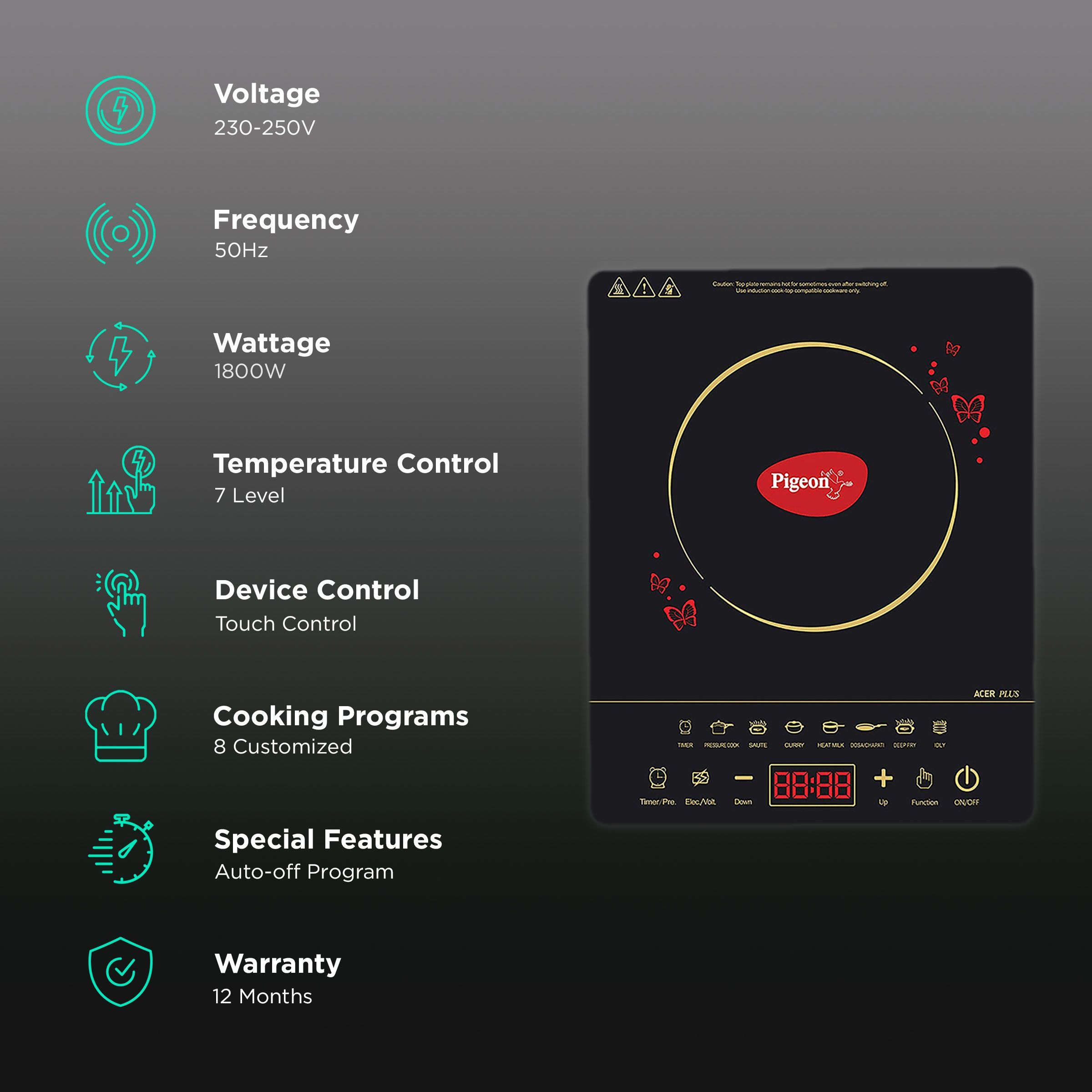 Pigeon Acer Plus 1800W Induction Cooktop with 8 Preset Menus Pigeon Acer Plus 1800W Induction Cooktop with 8 Preset Menus_3