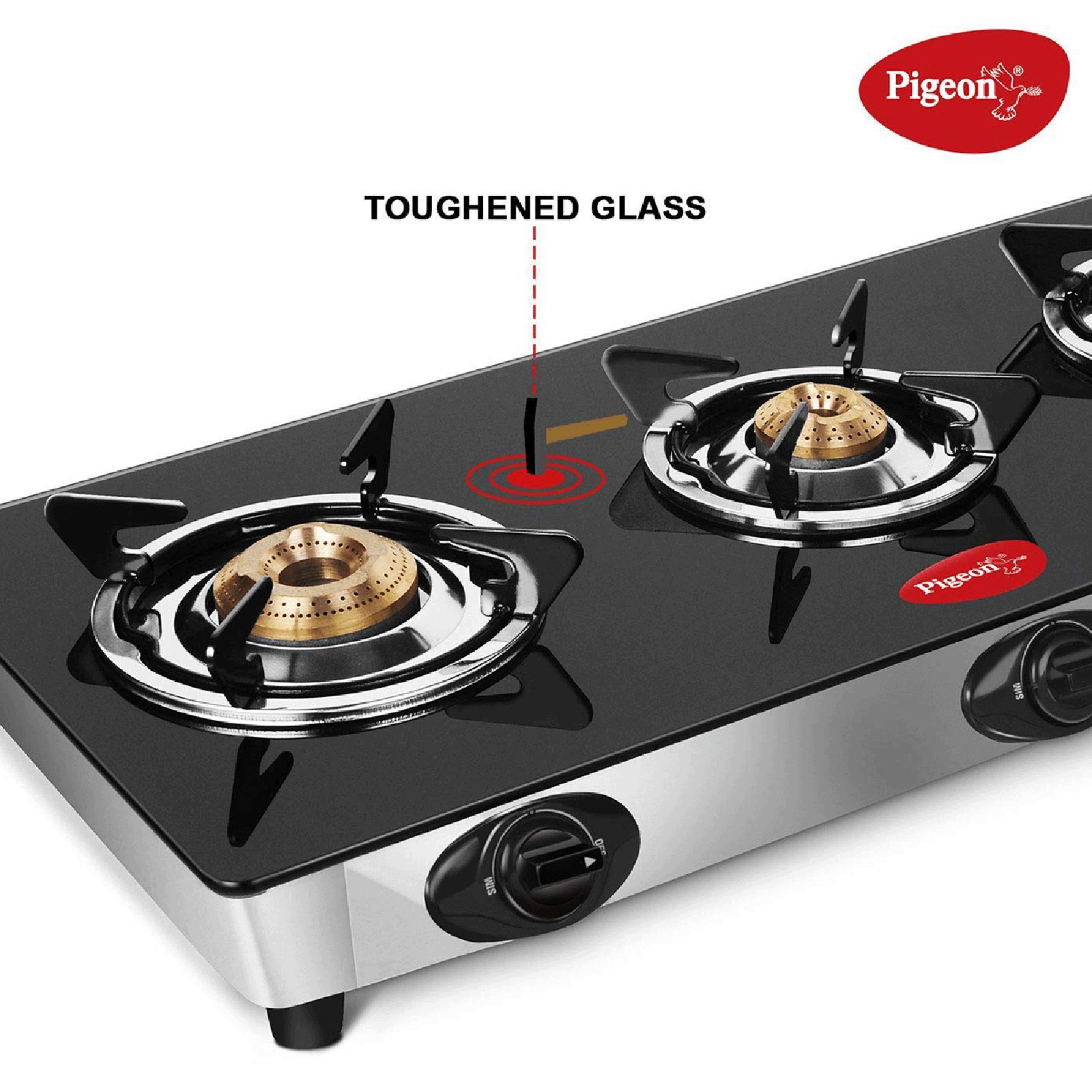 Pigeon Ayush Toughened Glass Top 3 Burner Manual Gas Stove (Unique Pan Support, Black)_11