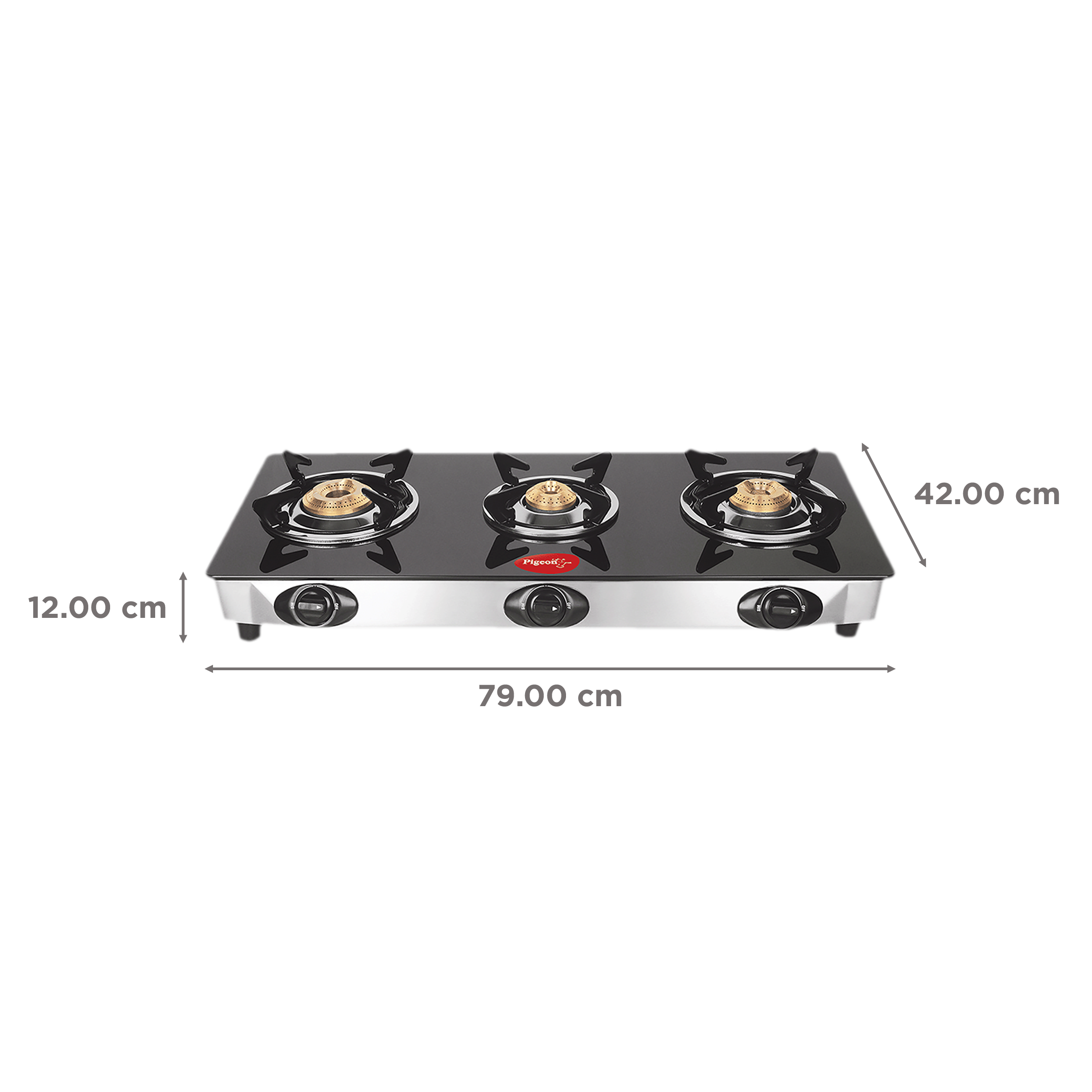 Pigeon Ayush Toughened Glass Top 3 Burner Manual Gas Stove (Unique Pan Support, Black)_2