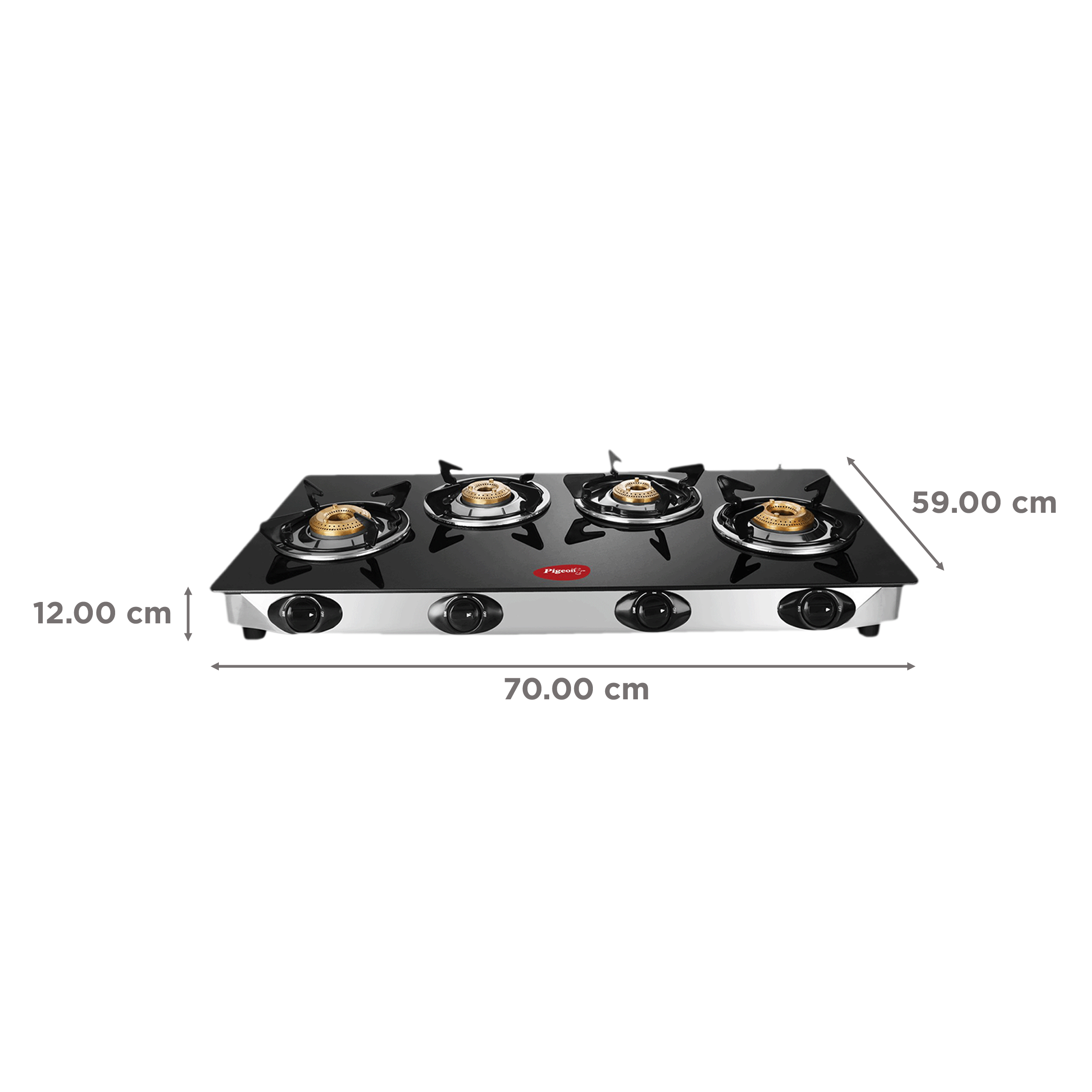 Pigeon Scarlet Toughened Glass Top 4 Burner Manual Gas Stove (Spill Proof Pan Support, Black)_2