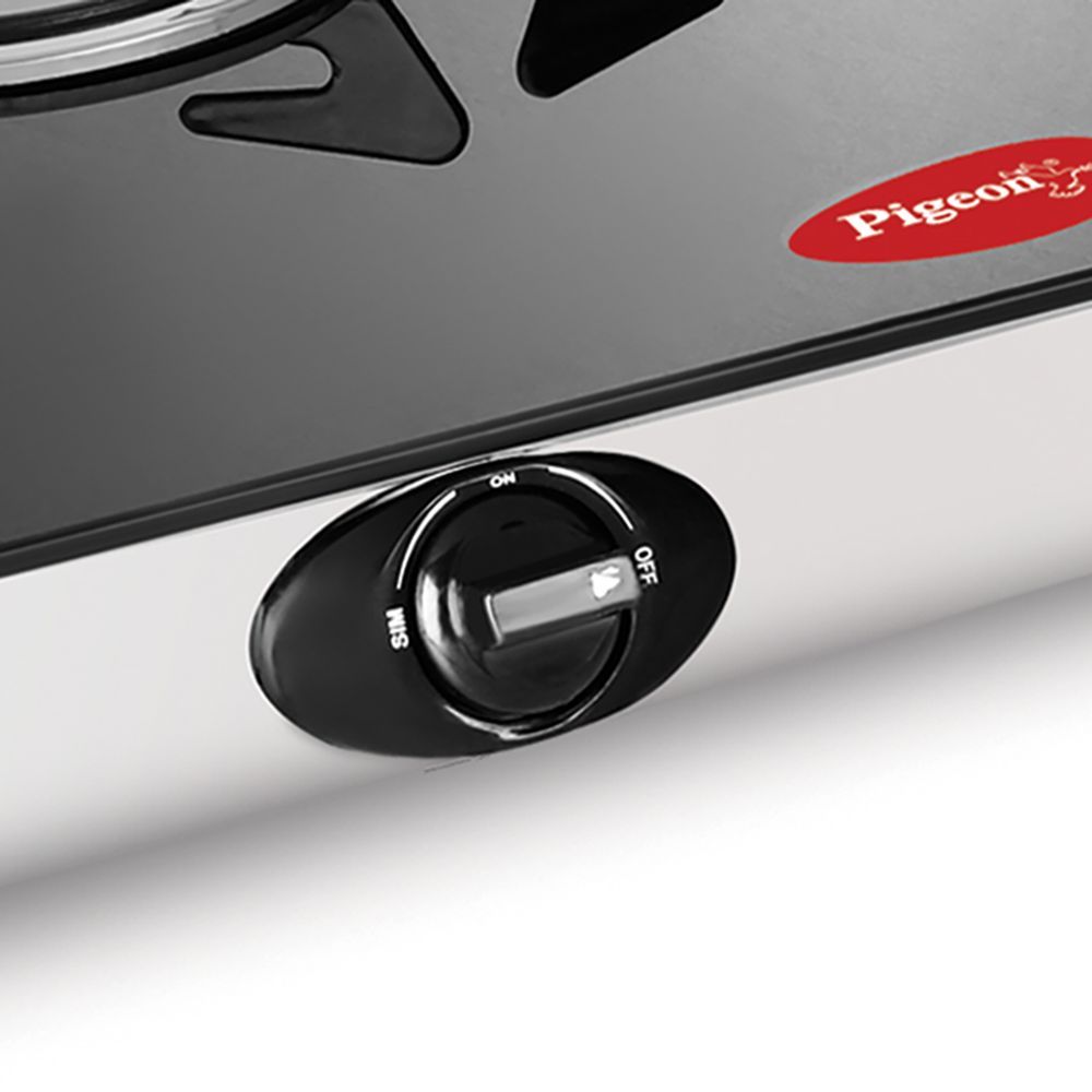 Pigeon Scarlet Toughened Glass Top 4 Burner Manual Gas Stove (Spill Proof Pan Support, Black)_5