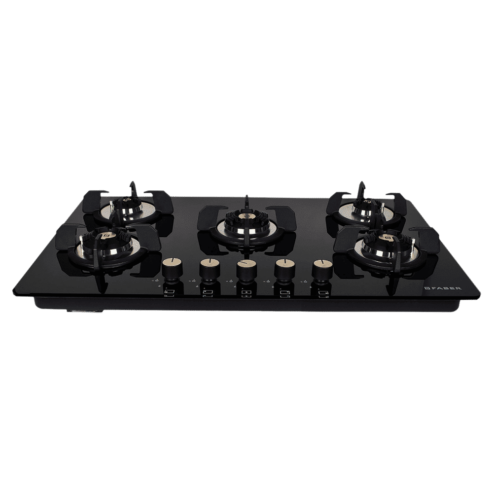 Faber Maxus HT905 CRS BR CI AI Toughened Glass Top 5 Burner Automatic Hob (High Quality Knob, Black)_1