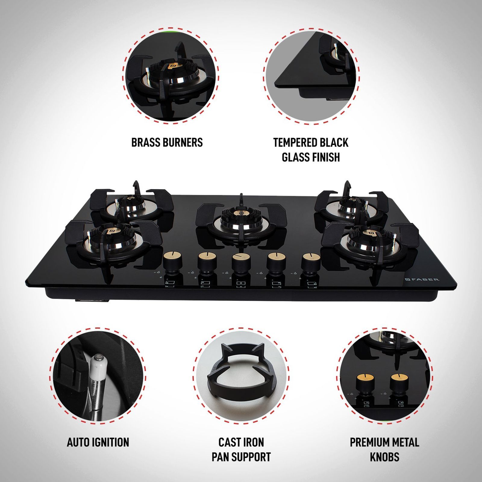 Faber Maxus HT905 CRS BR CI AI Toughened Glass Top 5 Burner Automatic Hob (High Quality Knob, Black)_11