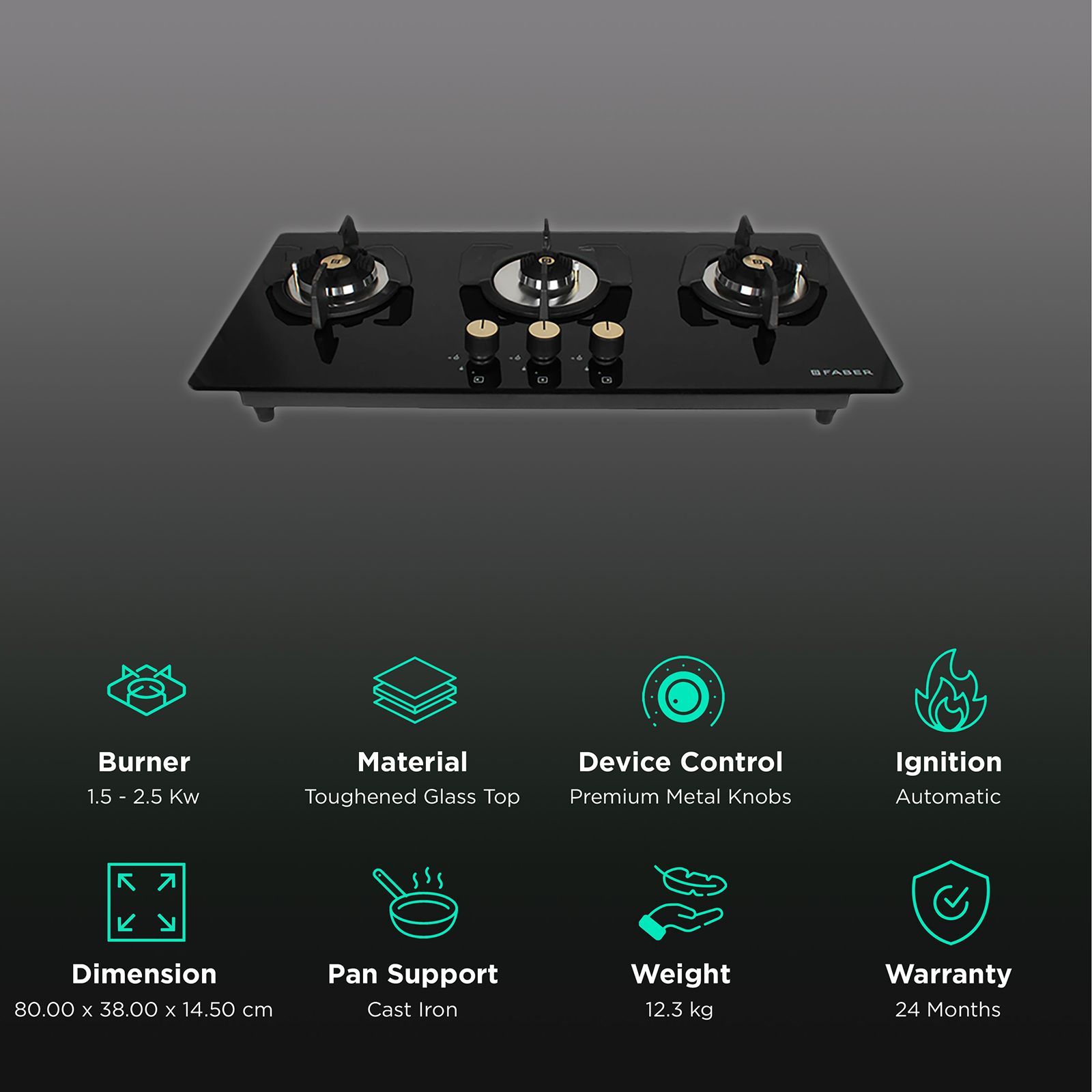 Faber Maxus HT803 CRS BR CI AI Toughened Glass Top 3 Burner Automatic Hob (High Quality Knob, Black)_3