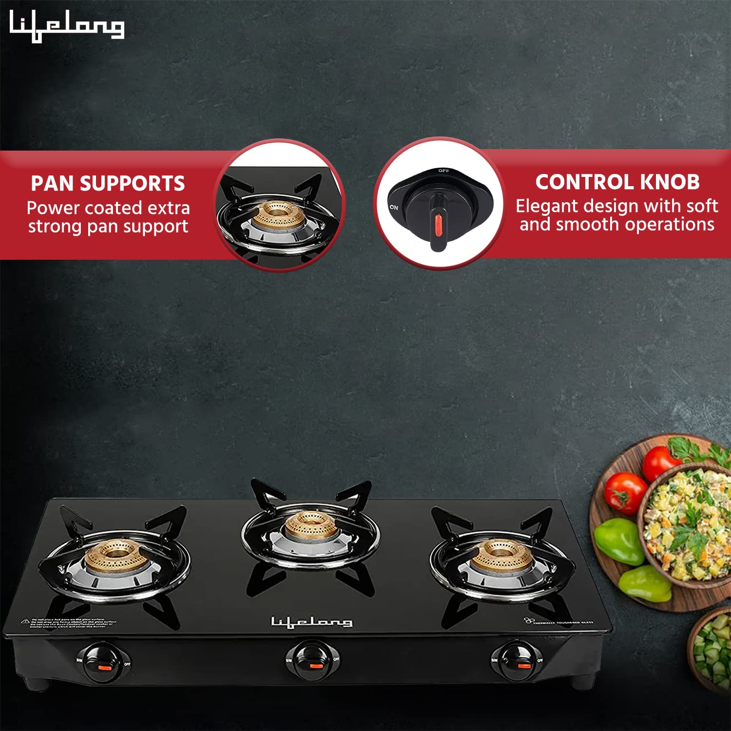 Lifelong LLGS18 Toughened Glass Top 3 Burner Manual Gas Stove (Anti-Skid Feet, Black)_8