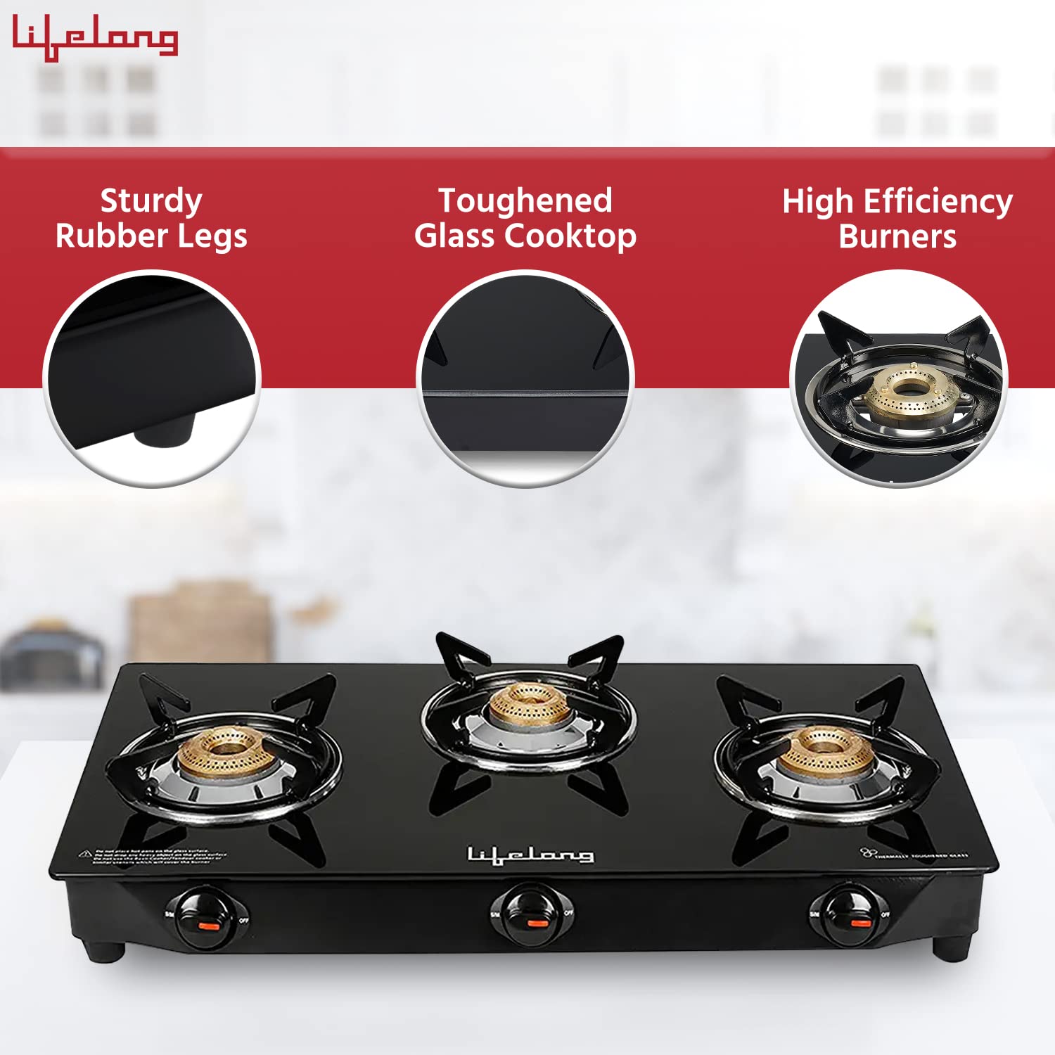Lifelong LLGS18 Toughened Glass Top 3 Burner Manual Gas Stove (Anti-Skid Feet, Black)_9