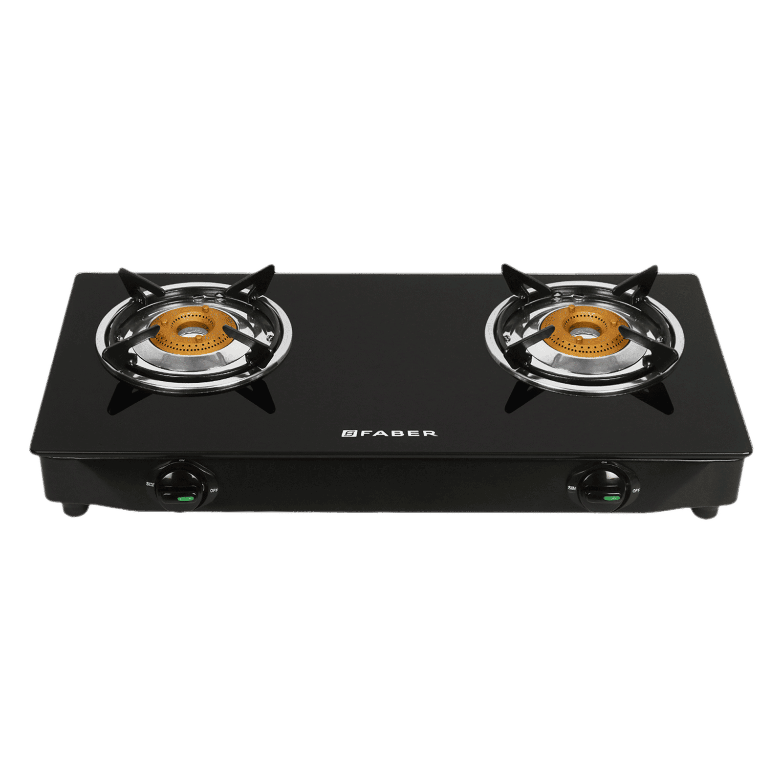 FABER Power Toughened Glass Top 2 Burner Manual Gas Stove (Powder Coated Round Pan Support, Black) FABER Power Toughened Glass Top 2 Burner Manual Gas Stove (Powder Coated Round Pan Support, Black)_1