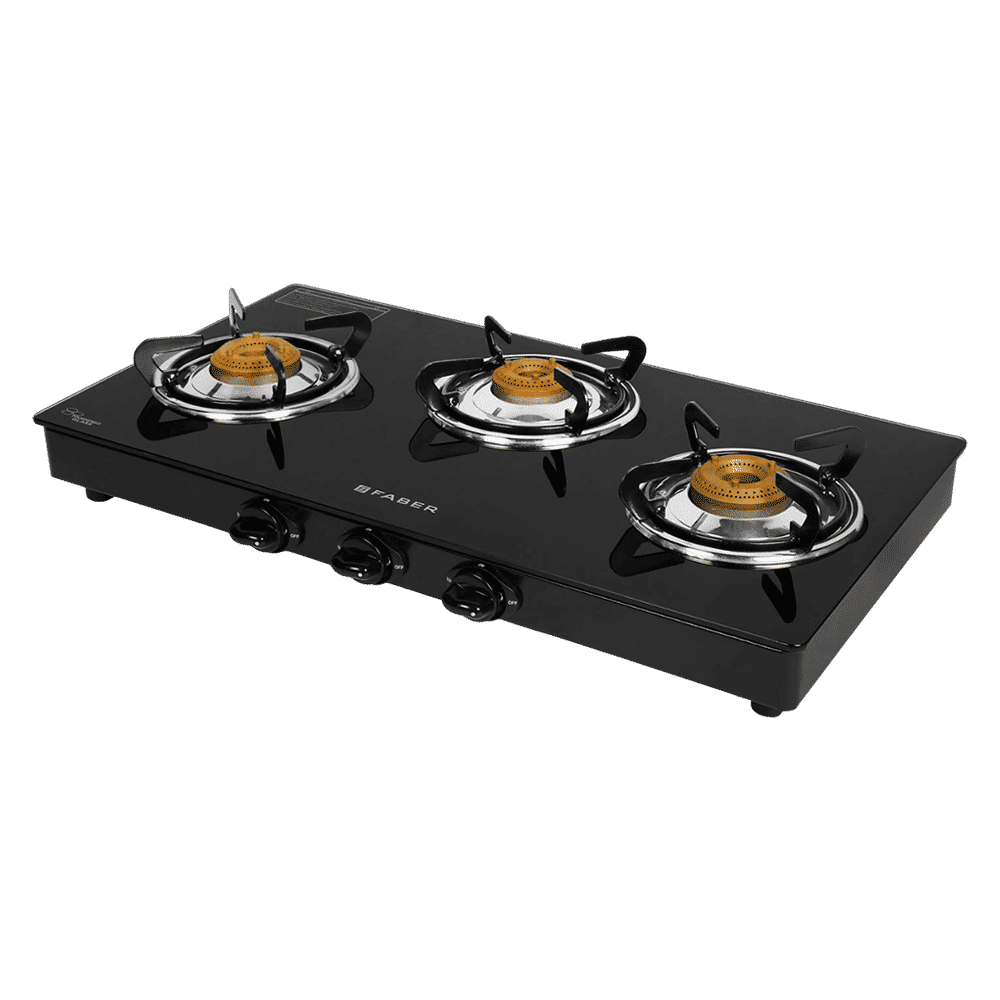Faber Power 3BB BK Tempered Glass Top 3 Burner Manual Gas Stove (Feather Touch Knob Control, Black)_1