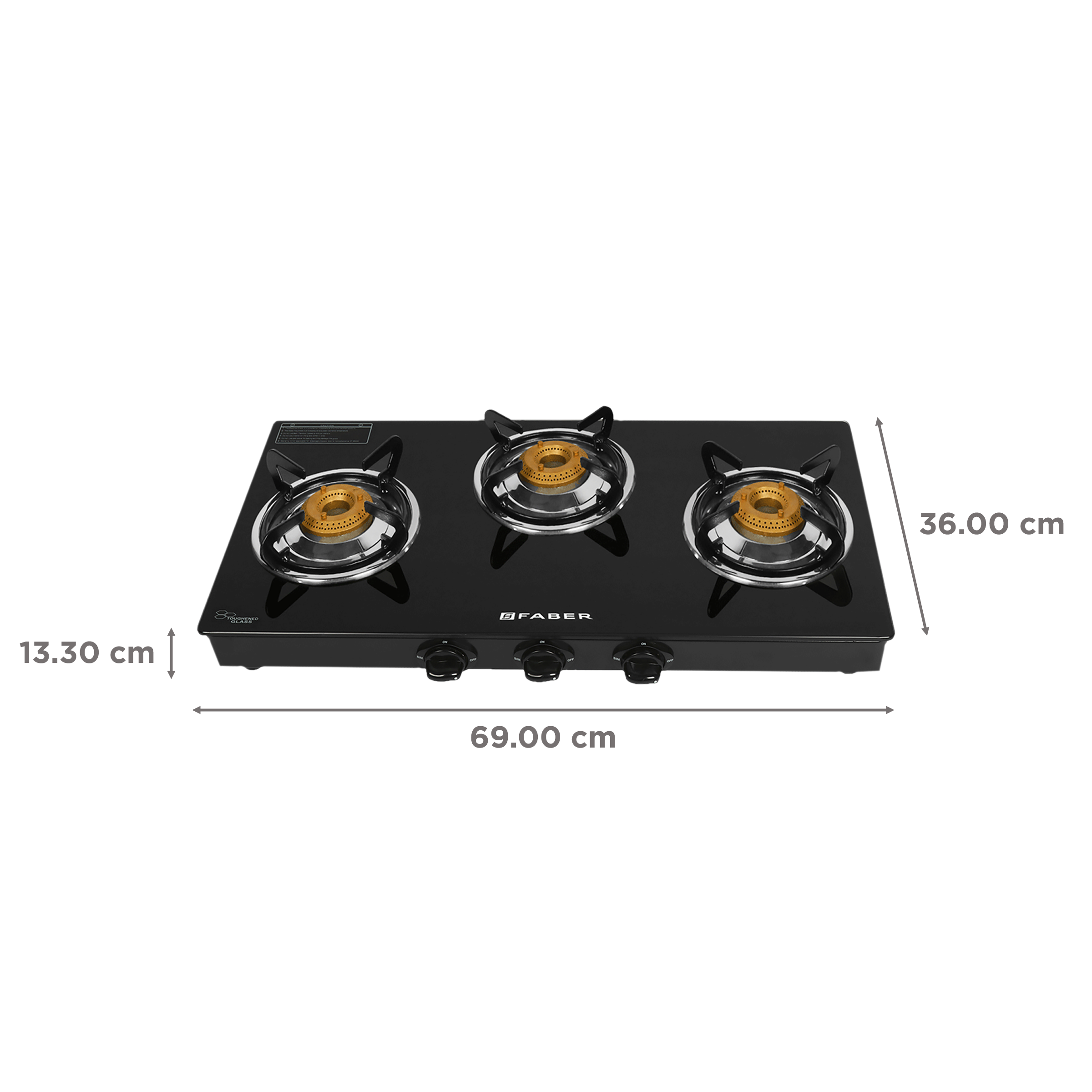 Faber Power 3BB BK Tempered Glass Top 3 Burner Manual Gas Stove (Feather Touch Knob Control, Black)_2