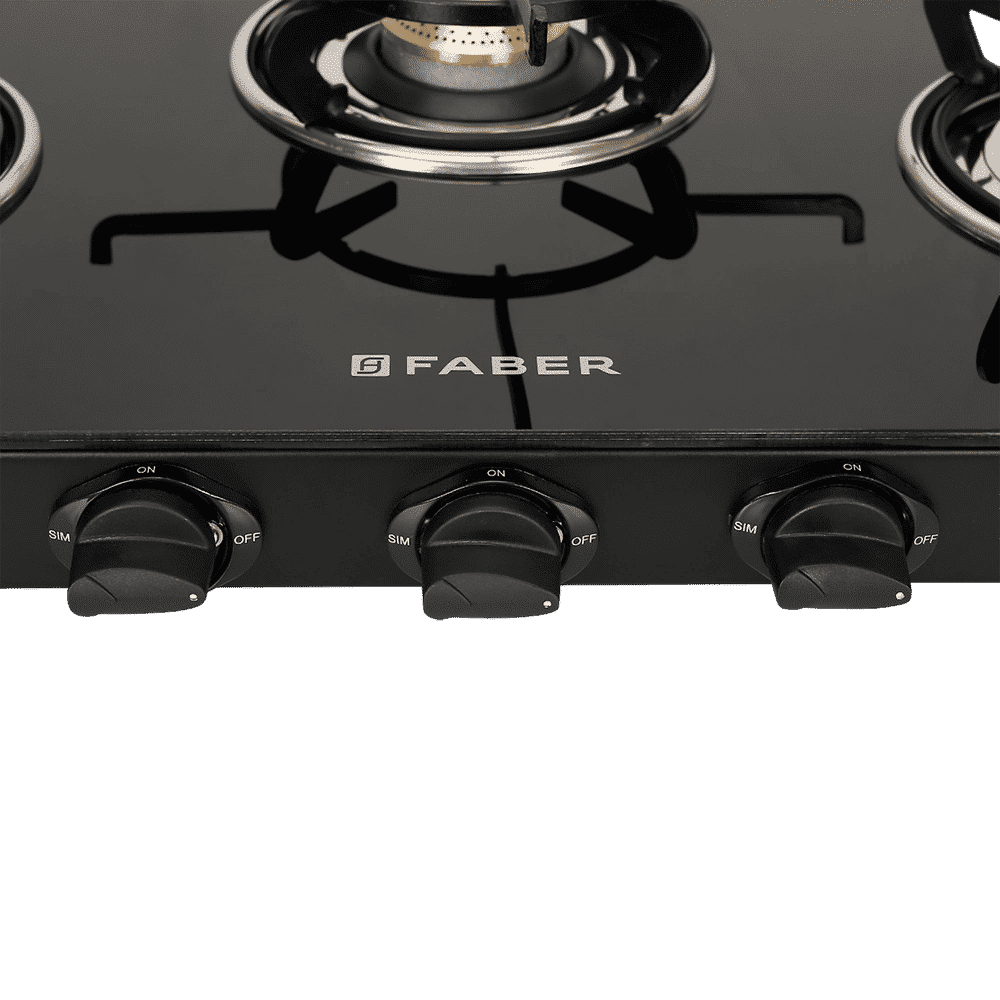 Faber Power 3BB BK Tempered Glass Top 3 Burner Manual Gas Stove (Feather Touch Knob Control, Black)_5