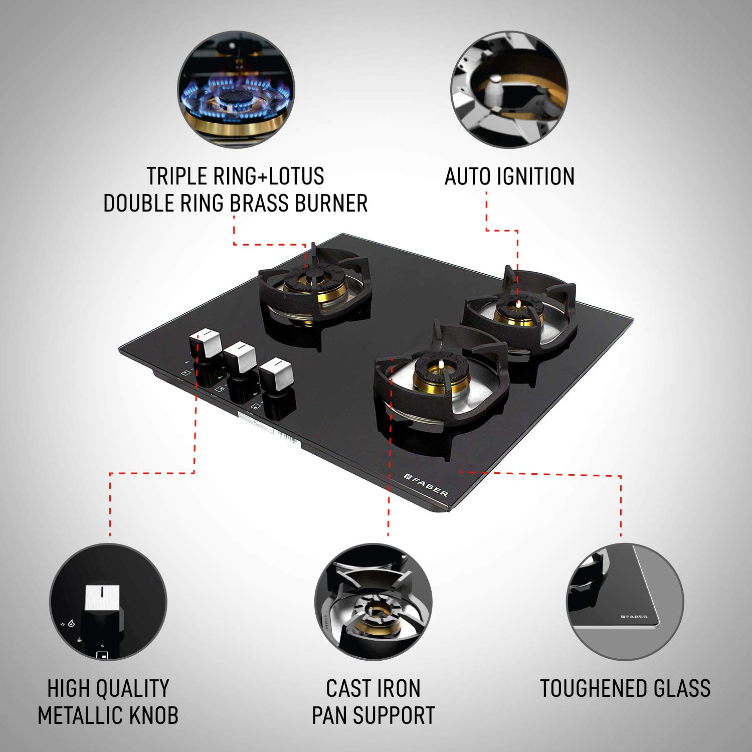 Faber Nexus IND HT603 CRS BR CI AI Toughened Glass Top 3 Burner Automatic Hob (Heavy Duty Pan Support, Black)_8