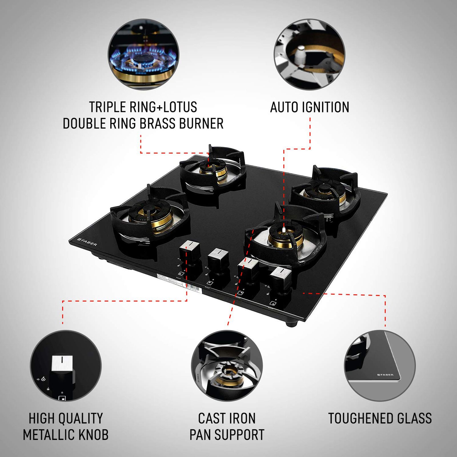 Faber Nexus IND HT604 CRS BR CI AI Toughened Glass Top 4 Burner Automatic Hob (Heavy Duty Pan Support, Black) Faber Nexus IND HT604 CRS BR CI AI Toughened Glass Top 4 Burner Automatic Hob (Heavy Duty Pan Support, Black)_9