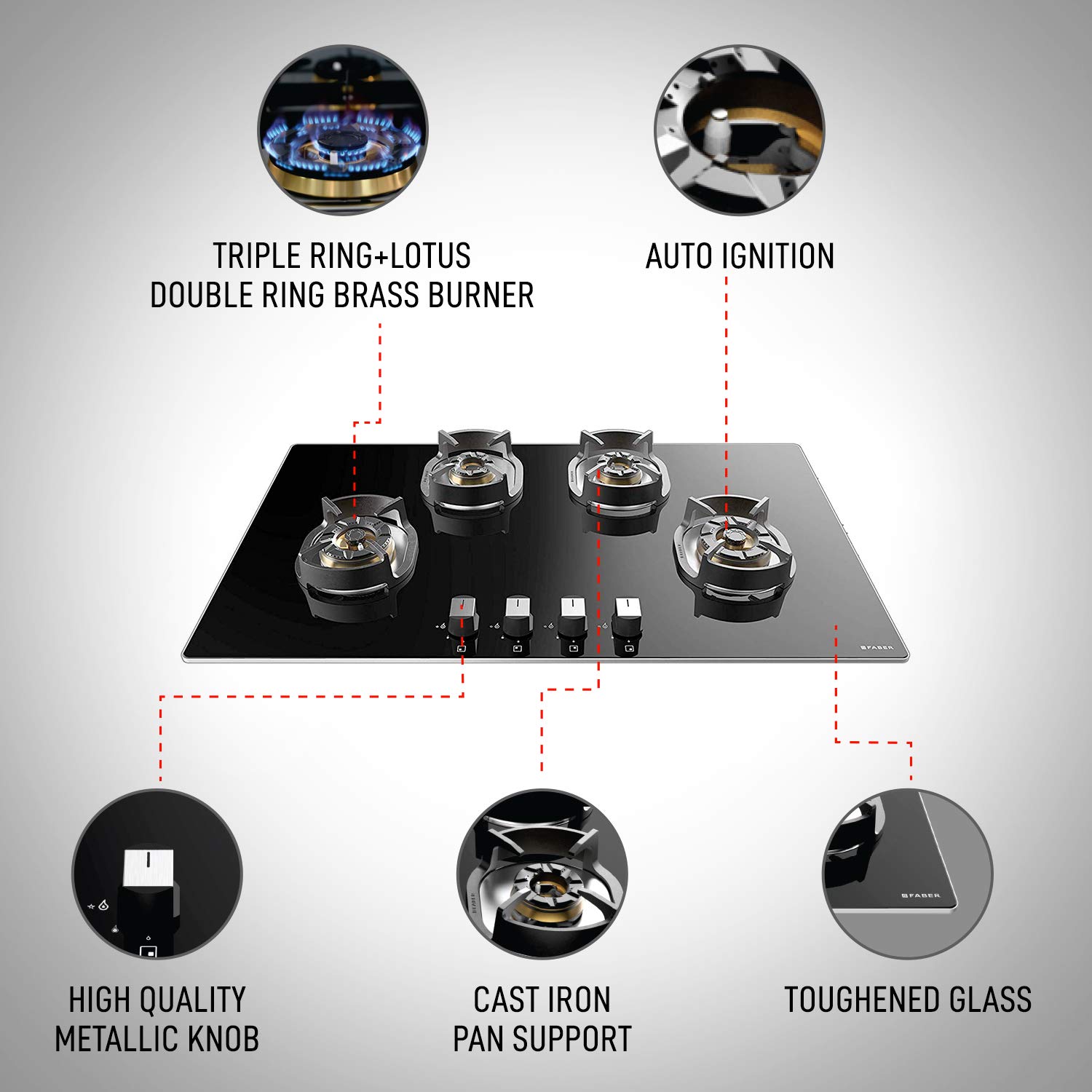 Faber Nexus IND HT904 CRS BR CI AI Toughened Glass Top 4 Burner Automatic Hob (Heavy Duty Pan Support, Black)_7