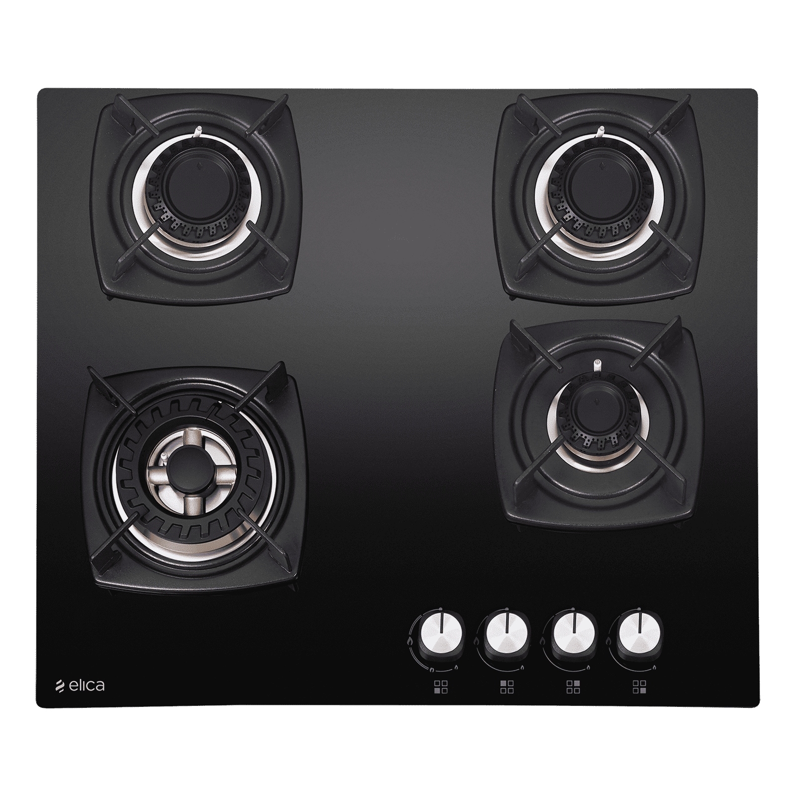 Elica DT FLEXI FB MFC 4B 60 SWIRL Glass Top 4 Burner Automatic Electric Hob (Cast Iron Grid, Black)_1